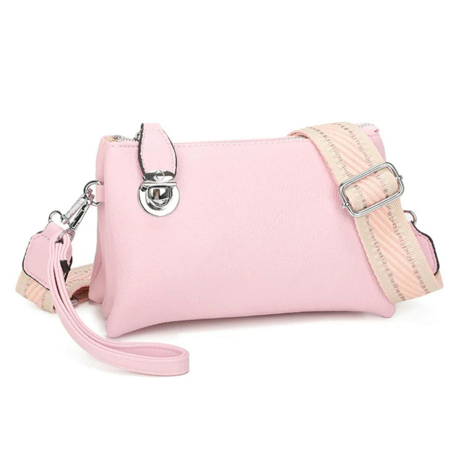 Love Emvy Pink Embolden Collection Faux Leather Crossbody Bag With Wrist Strap - Pale