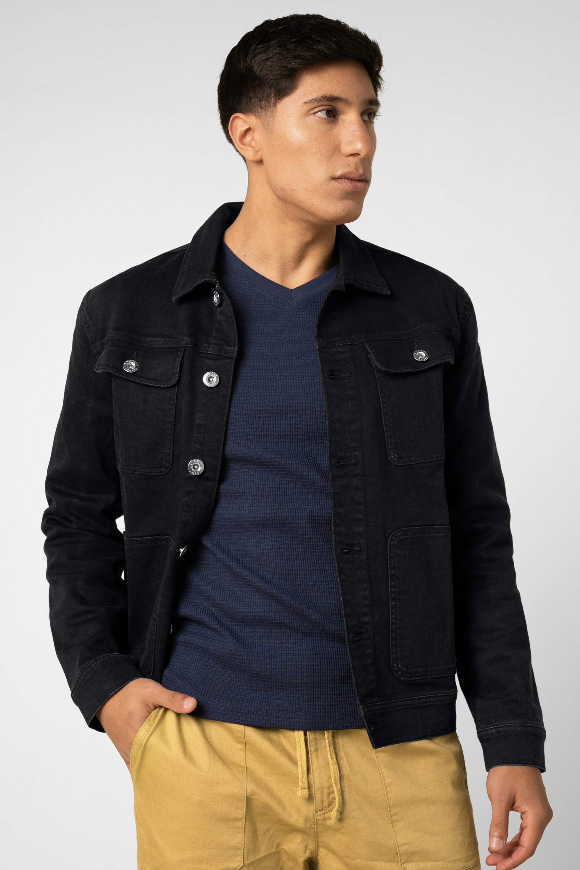 Enorsia Men's Black Washed Denim Jacket - L - Mid - 70% Cotton, 8.4% Rayon, 19.7% Repreve Polyester, 1.9% Elastene