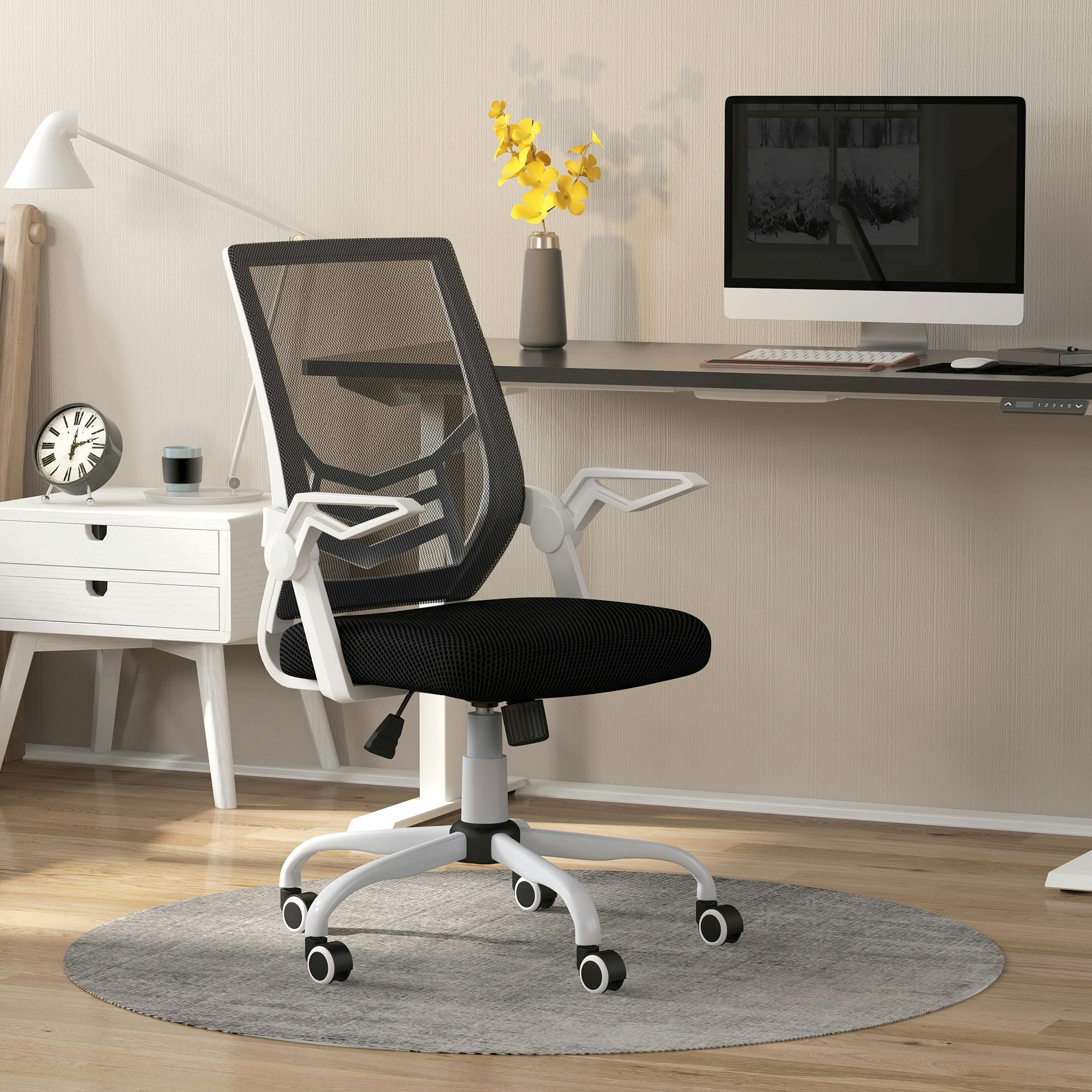 Vinsetto White/Black Mesh Swivel Office Chair Task Computer Chair W/ Lumbar Support, - And