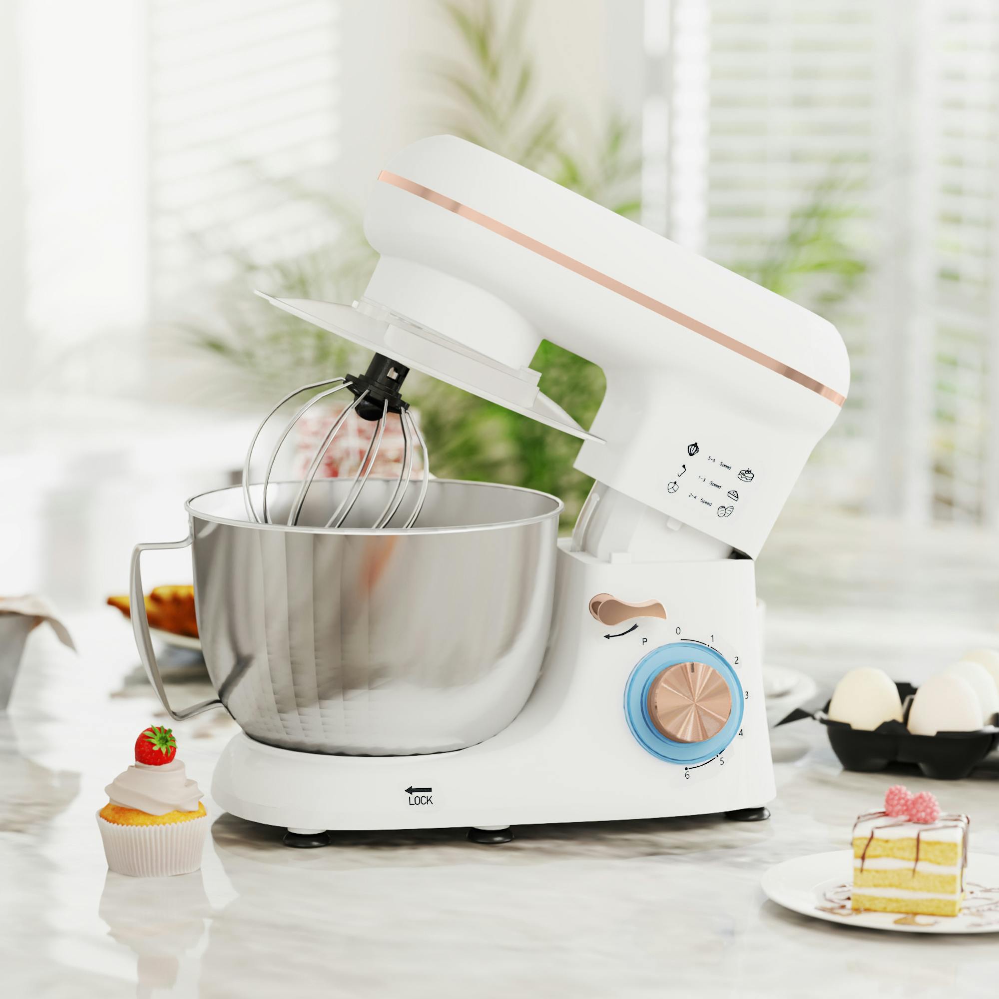Homcom Electric Stand Mixer, 4.5L Food Mixer With Dough Hook, Whisk