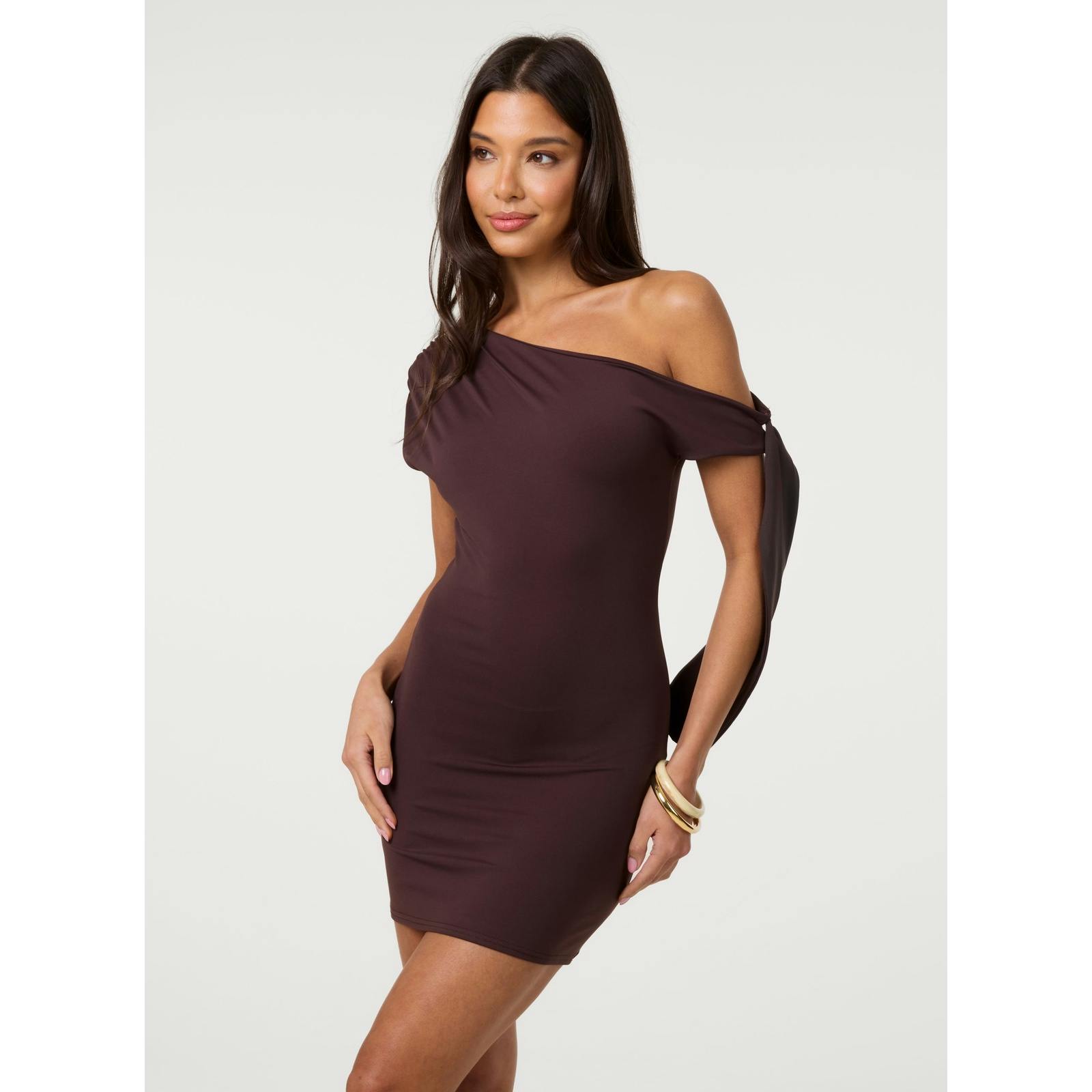 Pink Vanilla Pink/Brown Vanilla Soft Cotton Asymmetric Tie Sleeve Dress - M