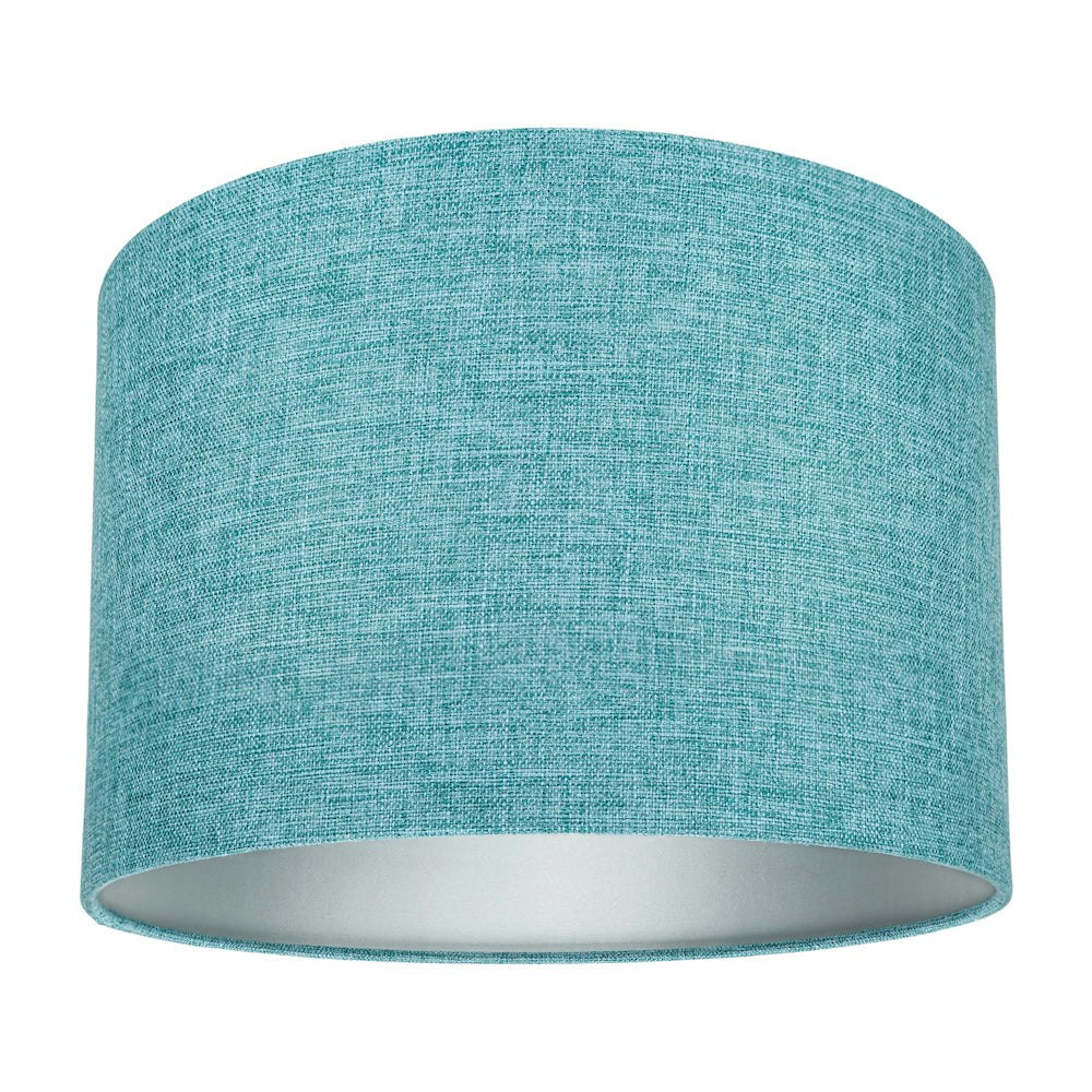 Rackhams White/Silver Contemporary And Sleek 10 Inch Teal Linen Fabric Drum Lamp Shade 60W Maximum