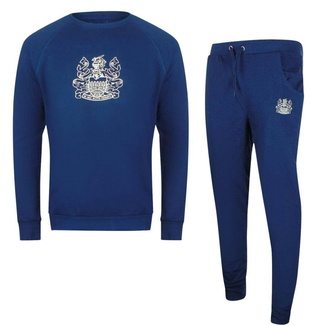 Aquascutum Men's Blue Crest Crew Neck Tracksuit Set - Navy - Navy - Xl - 95% Cotton/5% Elastane