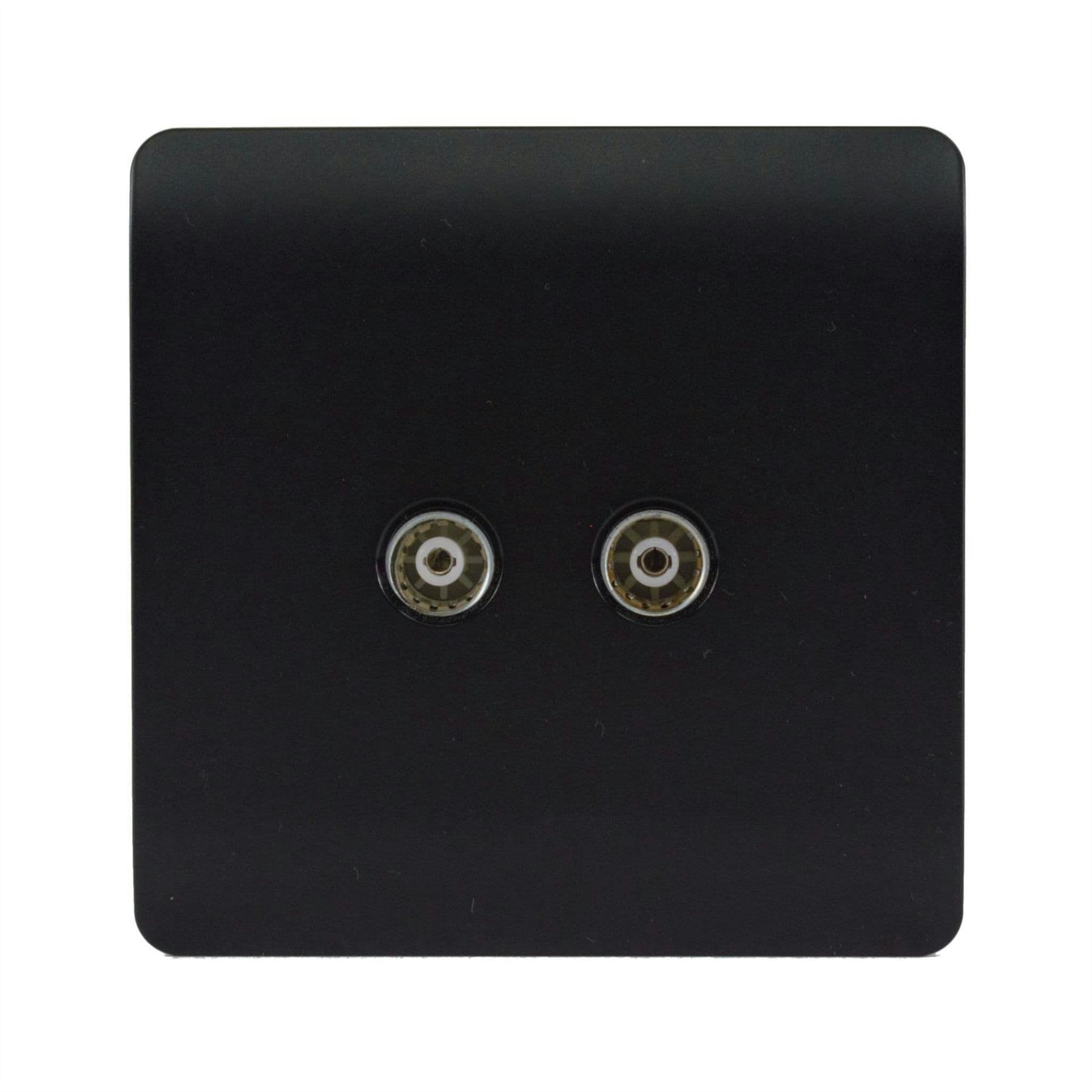 Trendi Switch Women's Black 2 Gang Co-Axial Television Socket In Matt