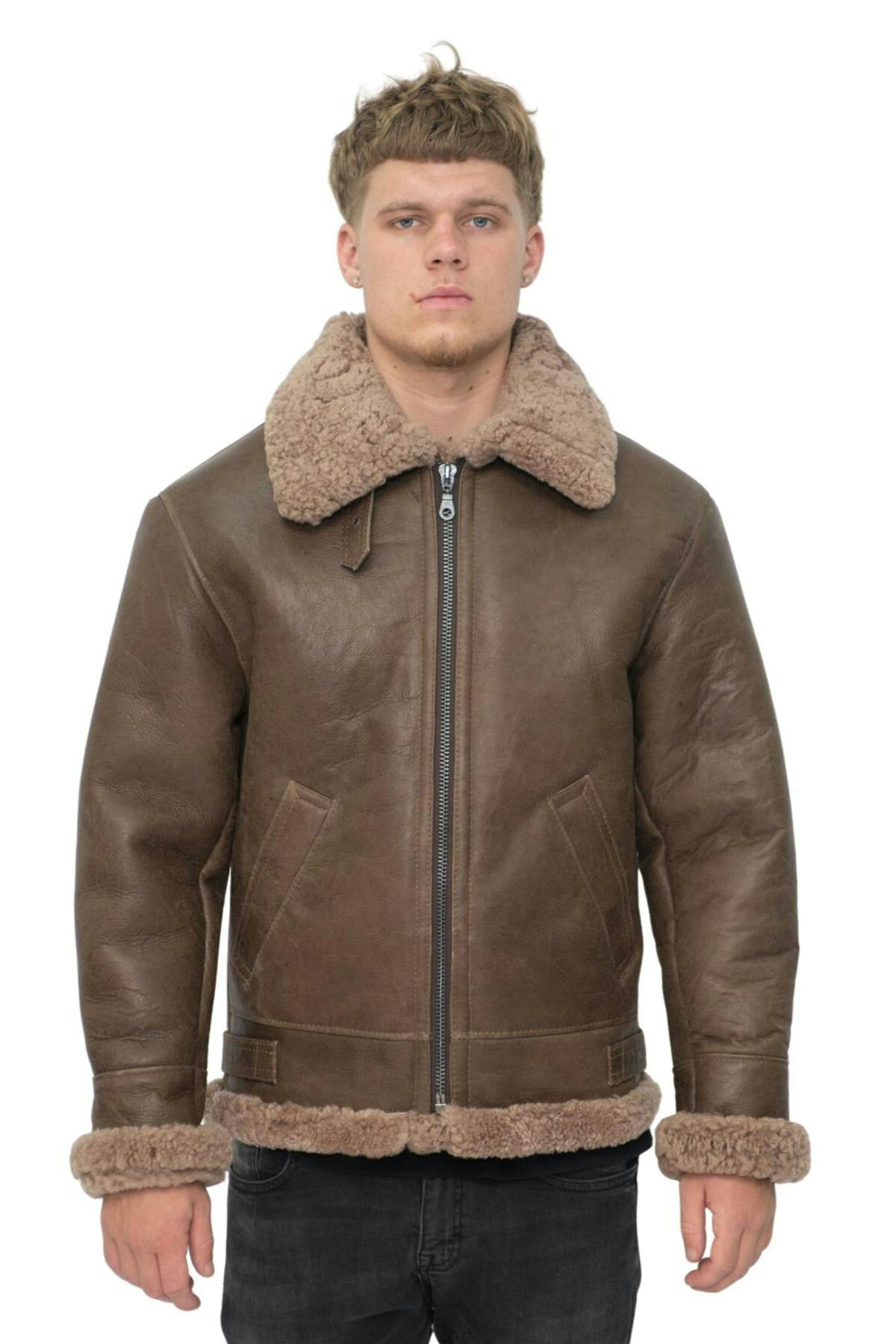 Infinity Leather Men's Brown B3 Ww2 Sheepskin Leather Flying Aviator Jacket-Houston - Uk 3XL | Eu 56 | Us 46