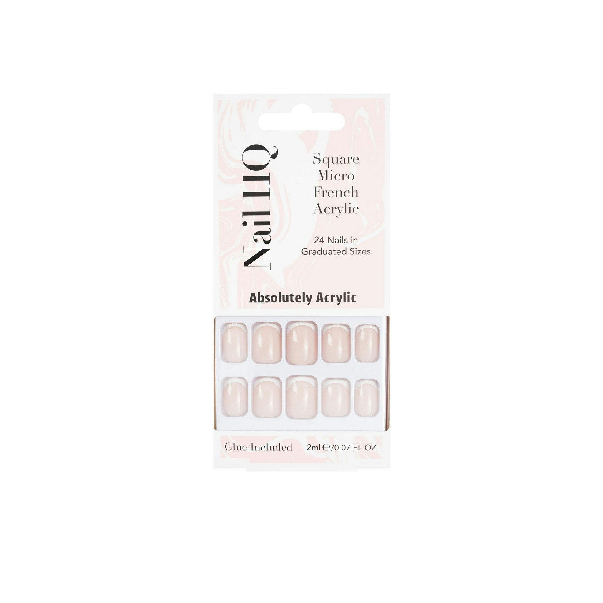 Nail Hq Square Micro French Acrylic Nails (24 Pieces)