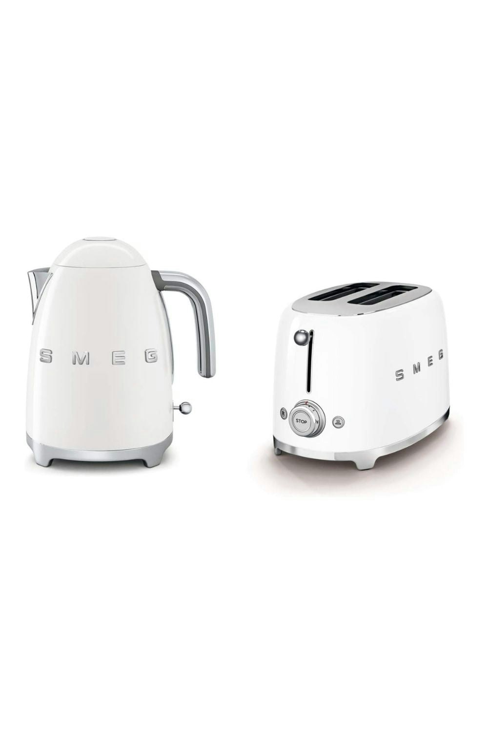 Smeg White Matte Bundle Set Klf03 Kettle & Tsf01 2 Slice Toaster - Matte