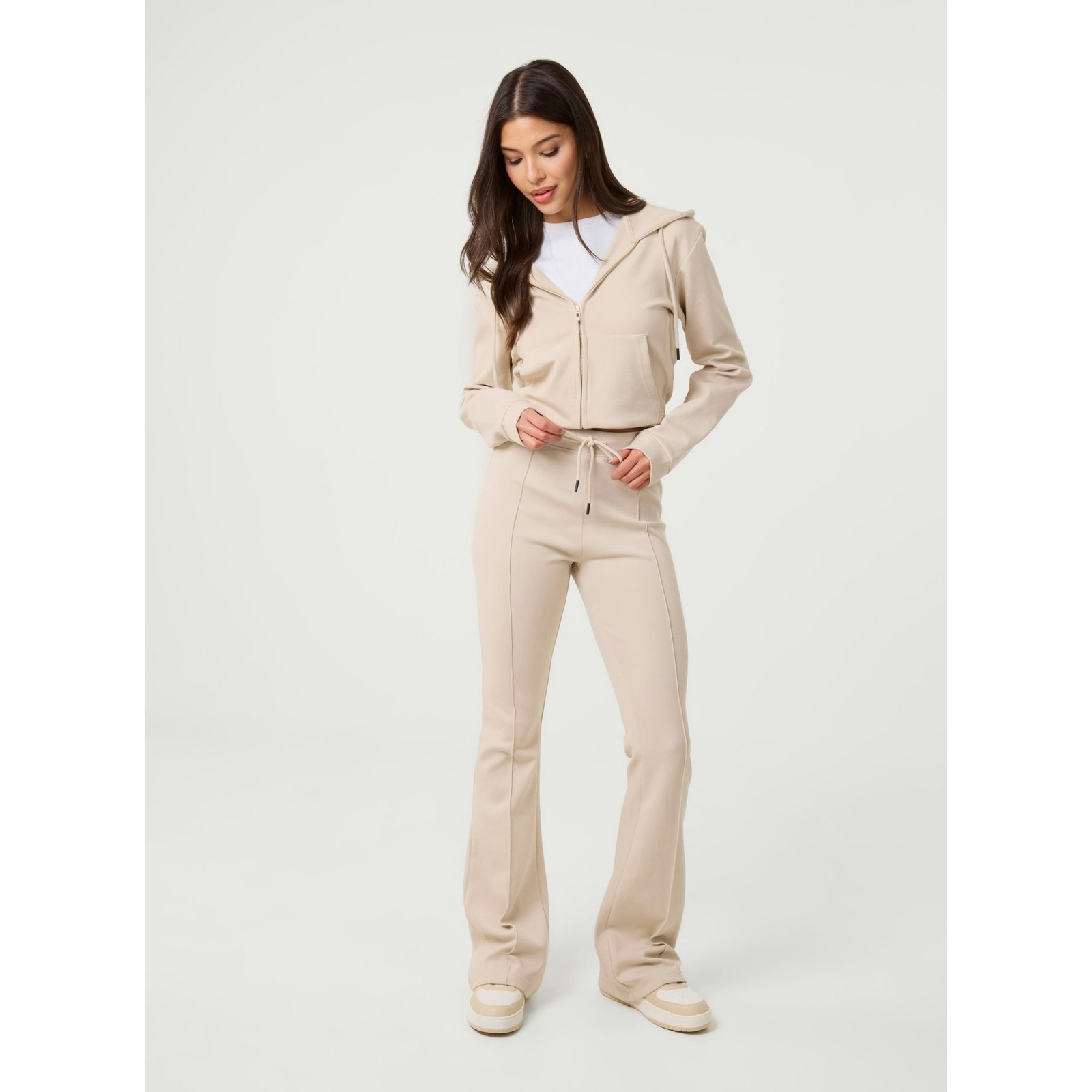 Pink Vanilla Women's Pin Tuck Jersey Flares - S - Stone