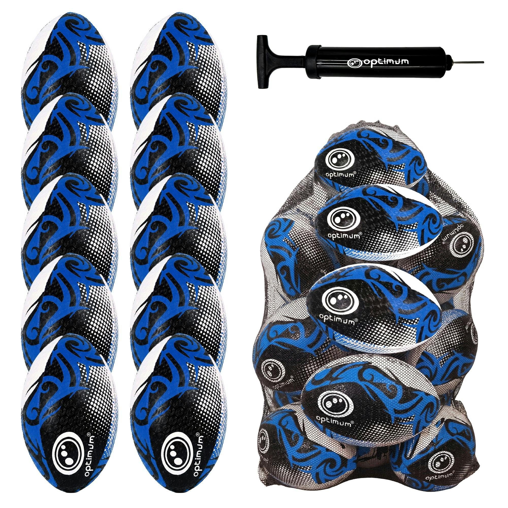 Optimum Blue Bulk Razor Rugby Ball | 10/20/30 Pack With Pump - 3 - 10
