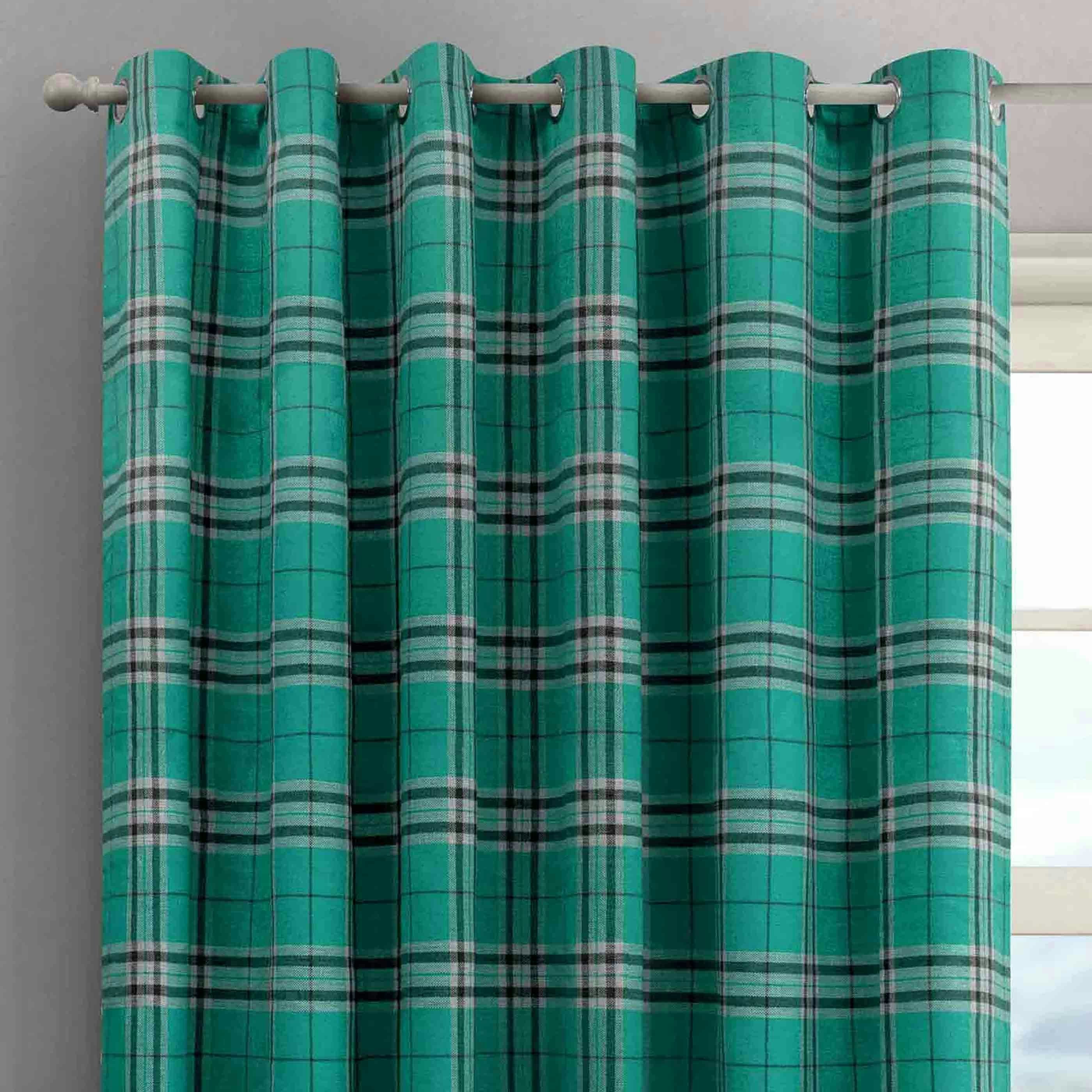 Intimates Hugo Check Ready Made Eyelet Curtains - 168Cm X 183Cm - Teal