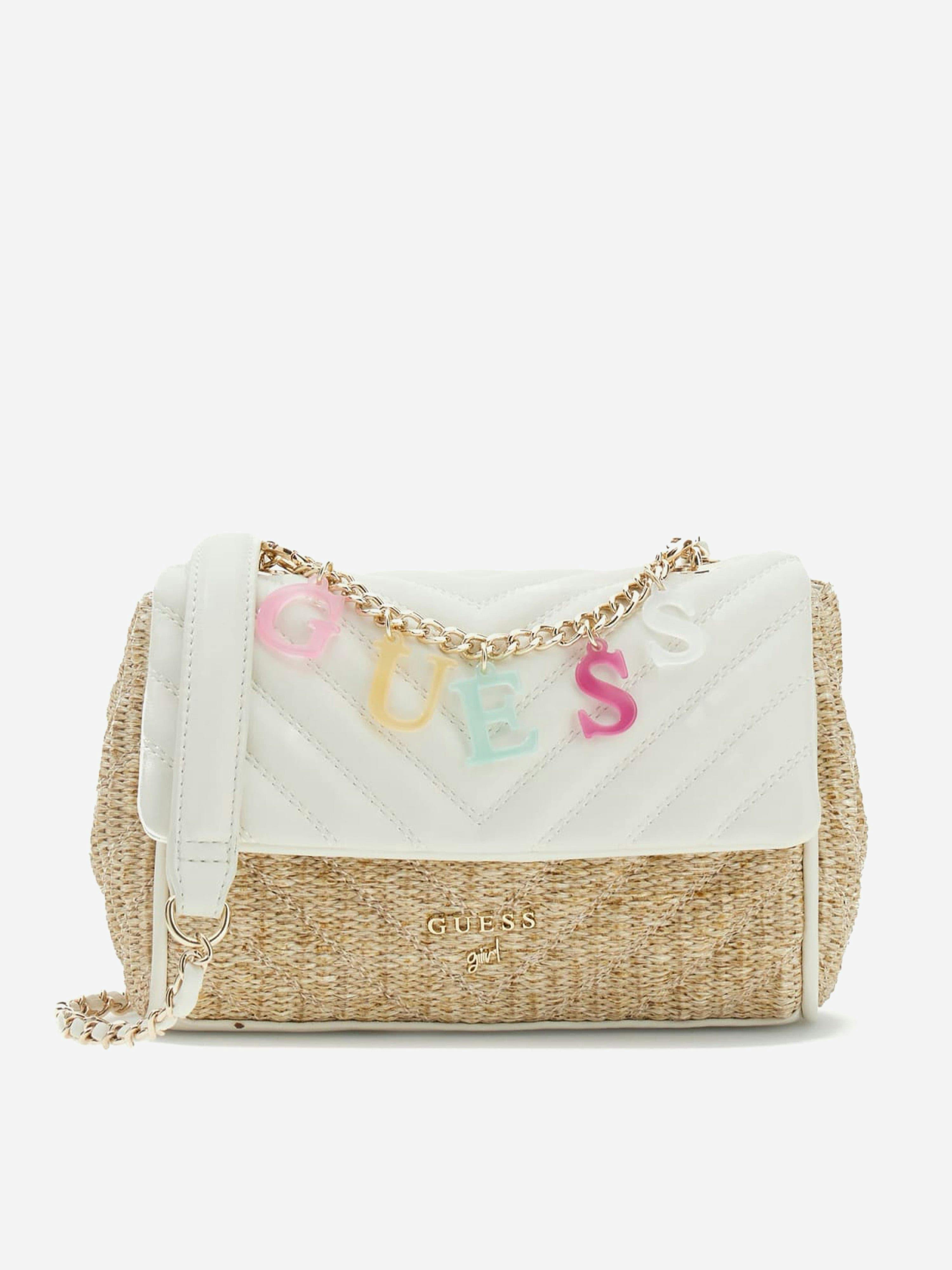 Guess Girls White Straw Crossbody Flap Bag In (21.5Cm) - One Size