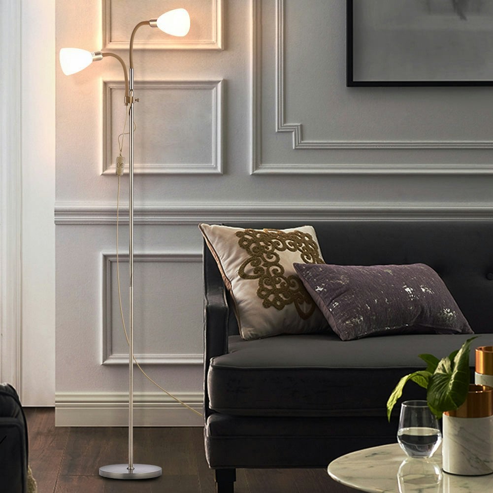 Living And Home Light/Black/White Double Heads Floor Lamp - Brass