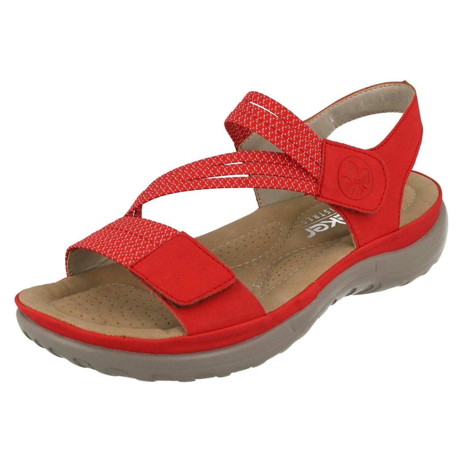 Rieker Women's Red Casual Hook And Loop Strap Sandals 64870 - Uk 6.5
