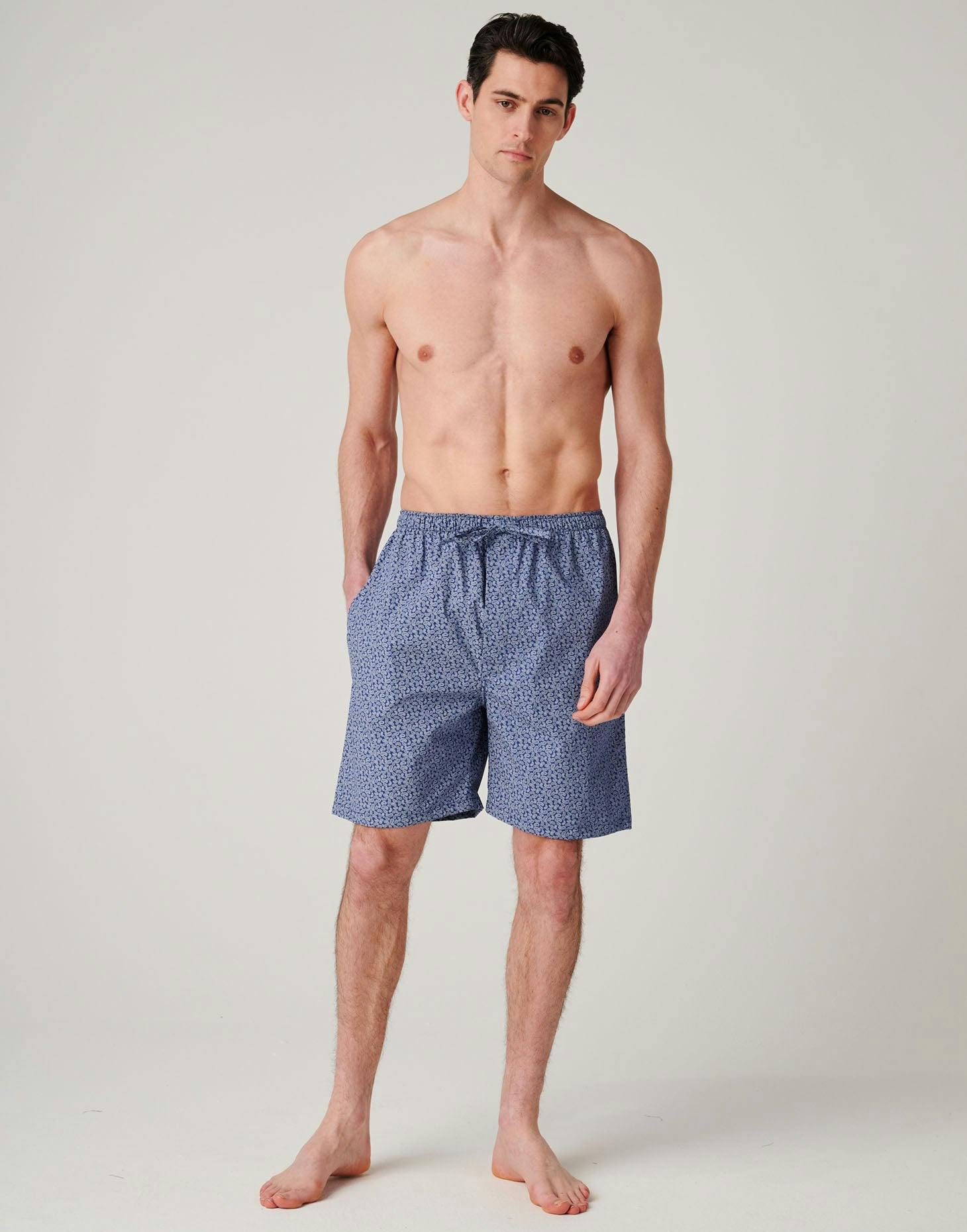 British Boxers Men's Crisp Cotton Sleep Shorts – Navy Paisley - Small