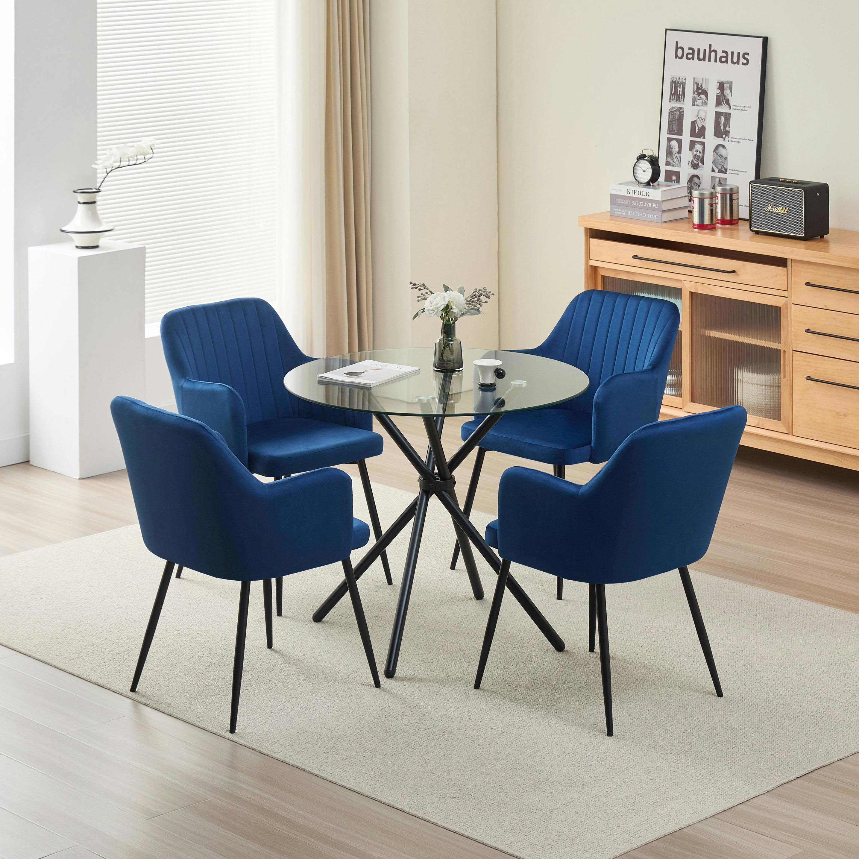 Outdoor Living Blue New York Dining Table With 4 Charlotte Velvet Chairs