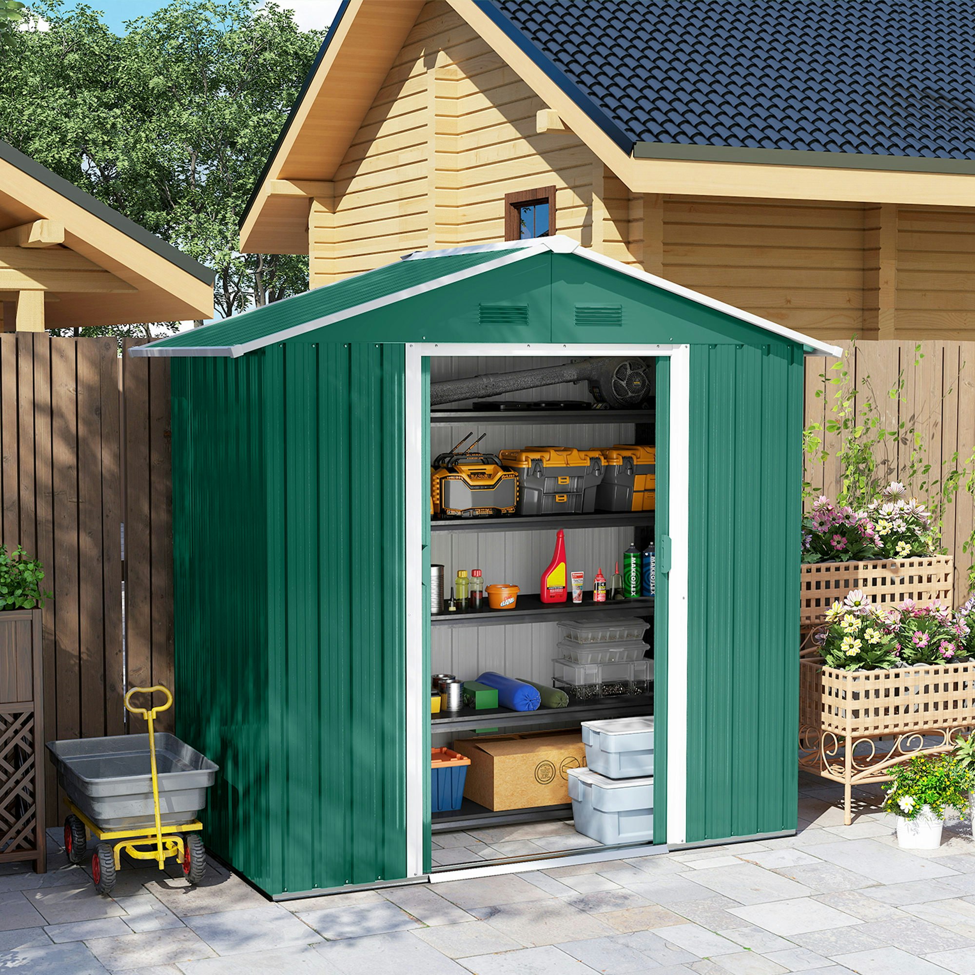 Outsunny Green 6.5X3.5ft Metal Garden Shed For Garden And Outdoor Storage,