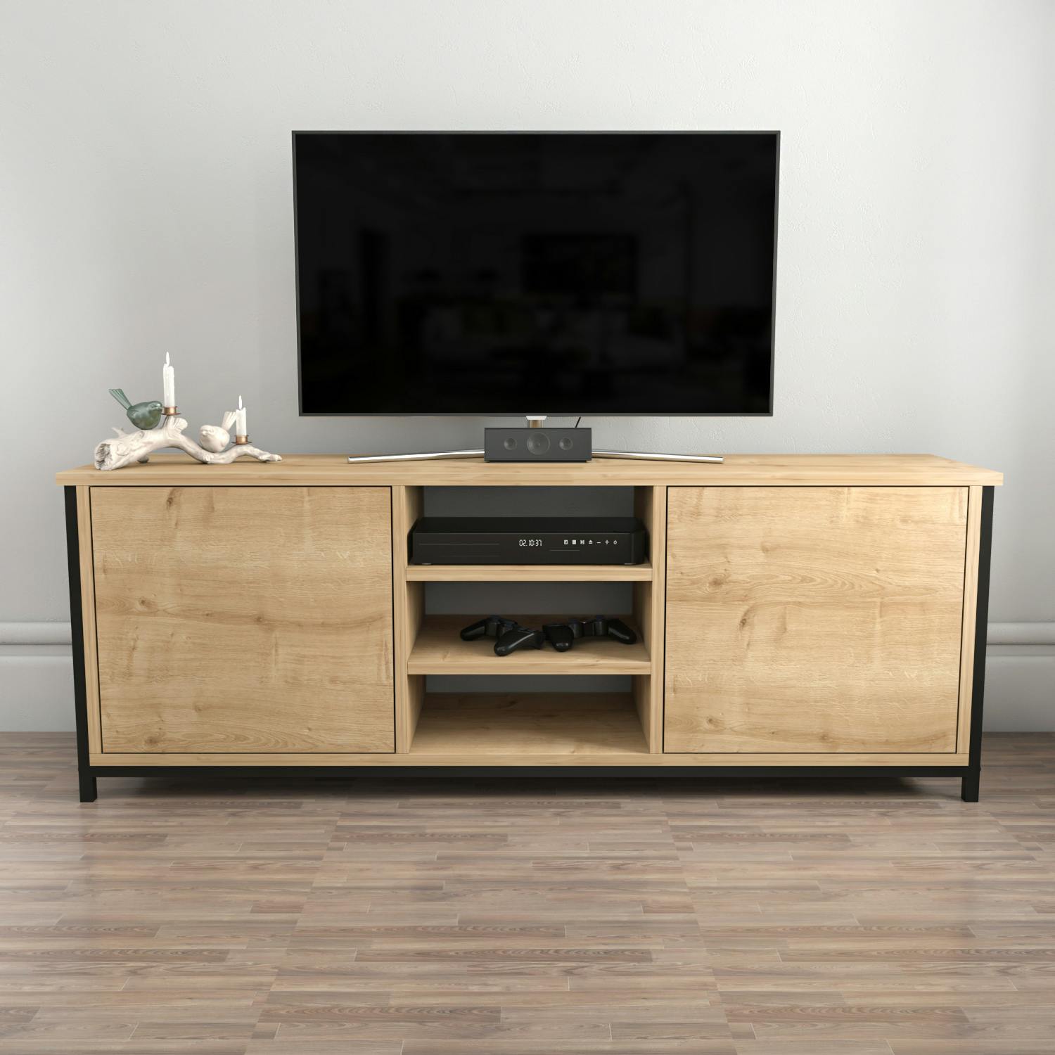 Decorotika Black Otis Modern Tv Stand Tv Cabinet For Tv's Up To 63" - Oak