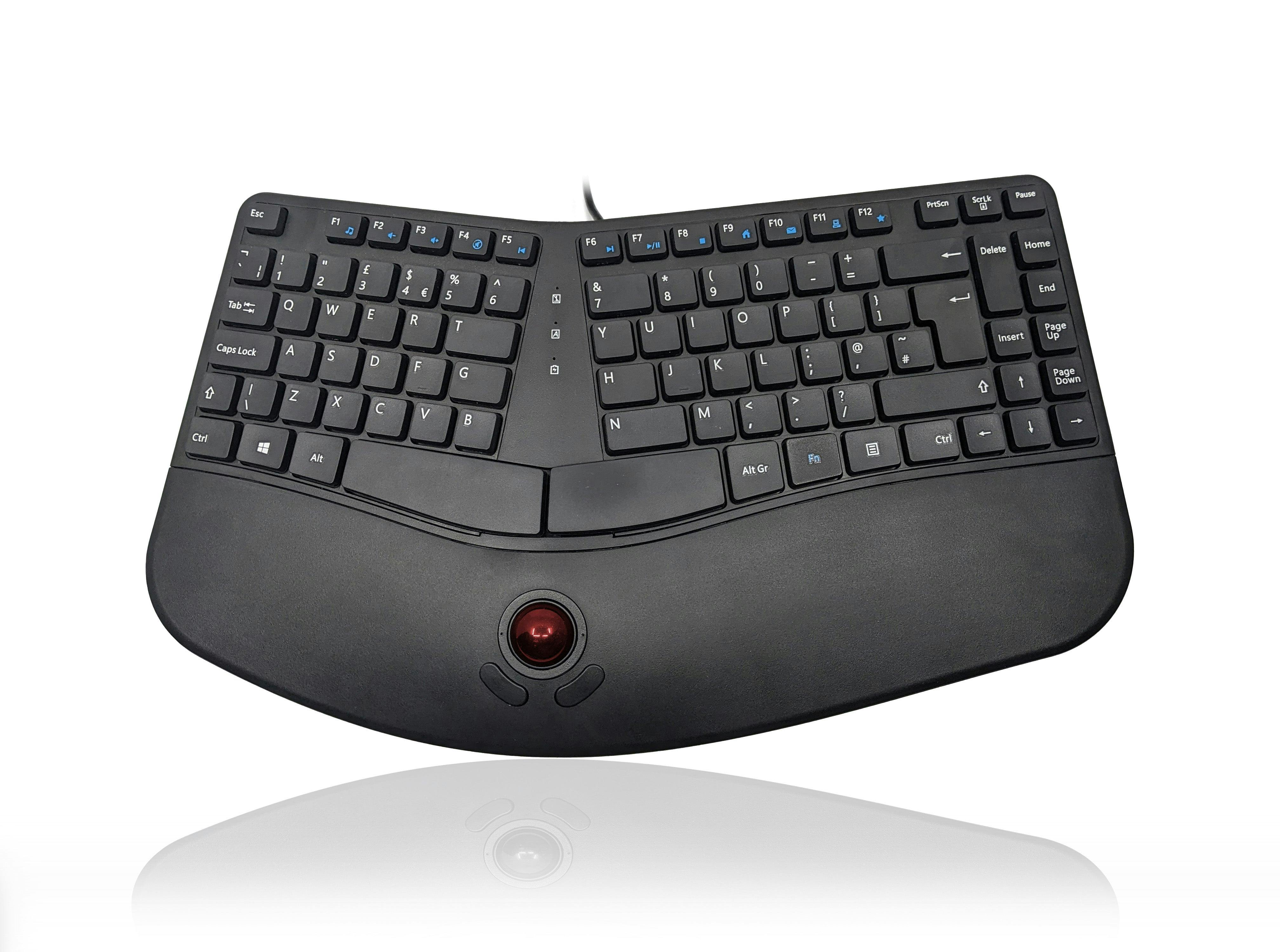 Accuratus Contour - Usb Sculptured Ergonomic Split Key Multimedia Keyboard With Reverse Tilt & Trackball - Uk English