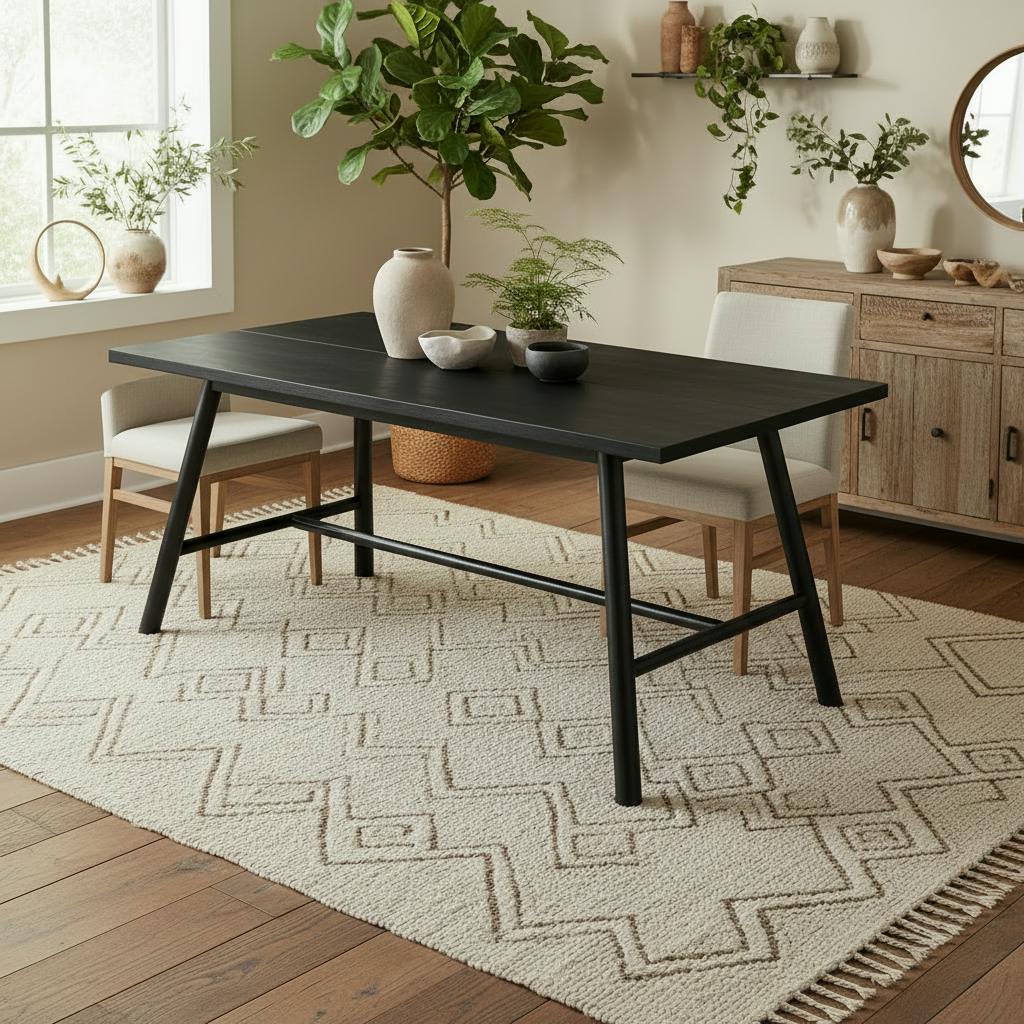 Wyld Haus Black/Grain Northmere Wood Effect And Metal Dining Table