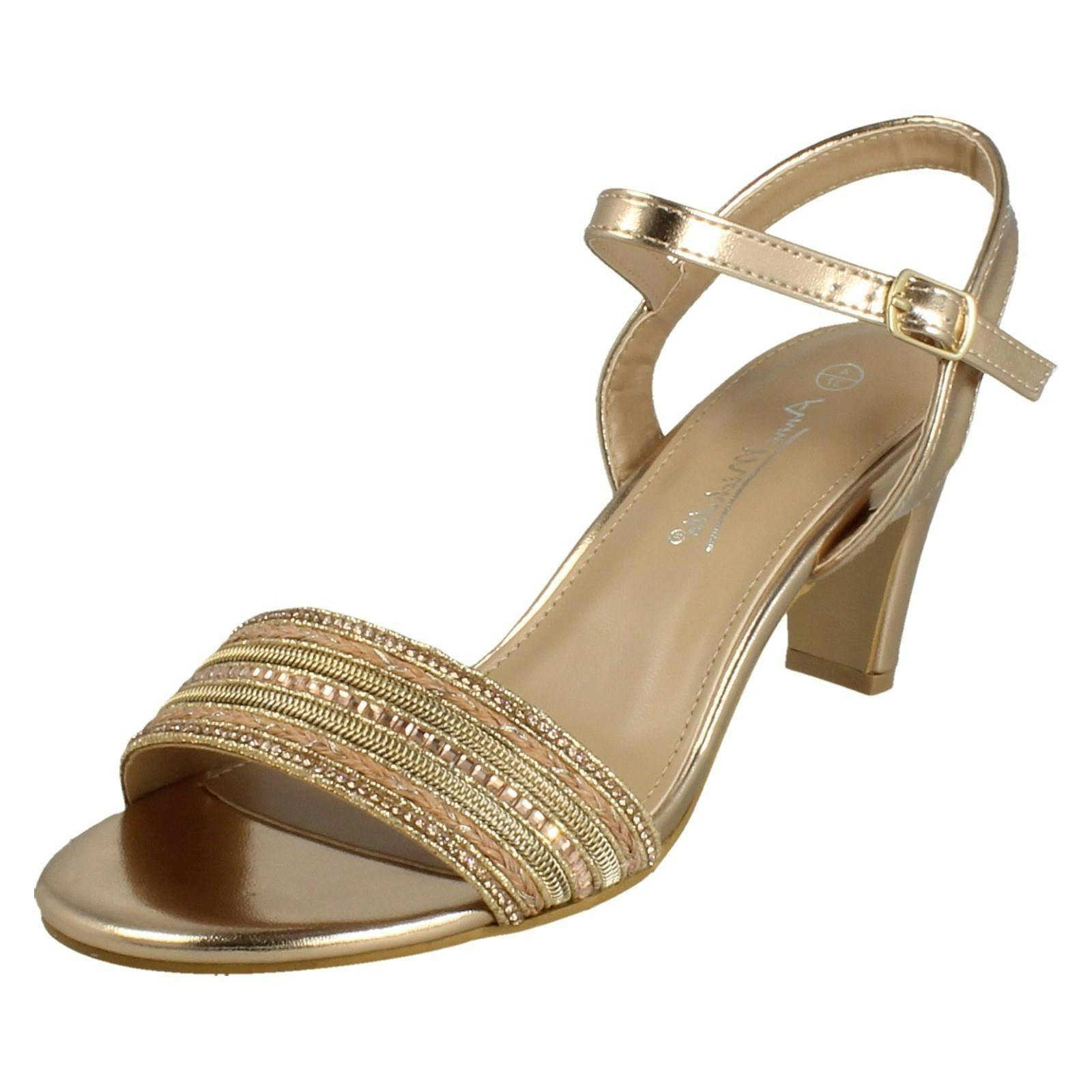 Anne Michelle Women's Gold Wide Fit Sandals F6040 - Rose - Uk 5