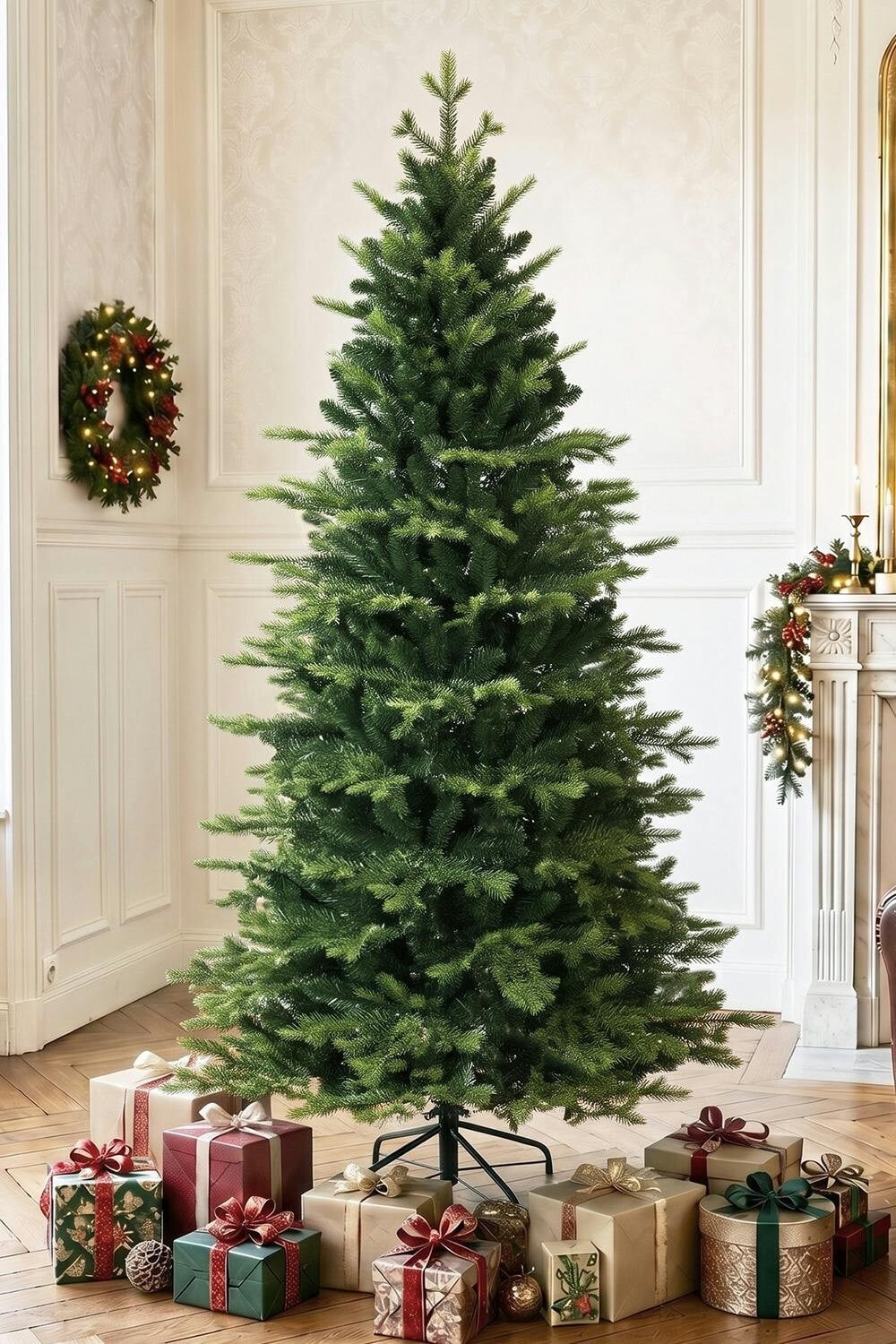Homcom Geneva Fir Hinged Xmas Tree With 1610 Branch Tips, Green, Green - Image 4