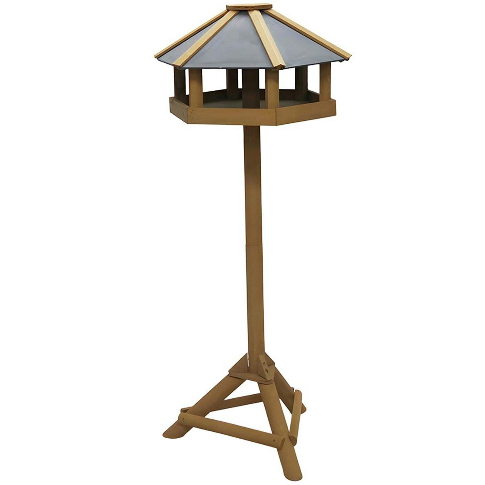 Rackhams Hexagonal Wooden Bird Feeding Station Table With Roof Outdoor Garden Bird Feeder Stand