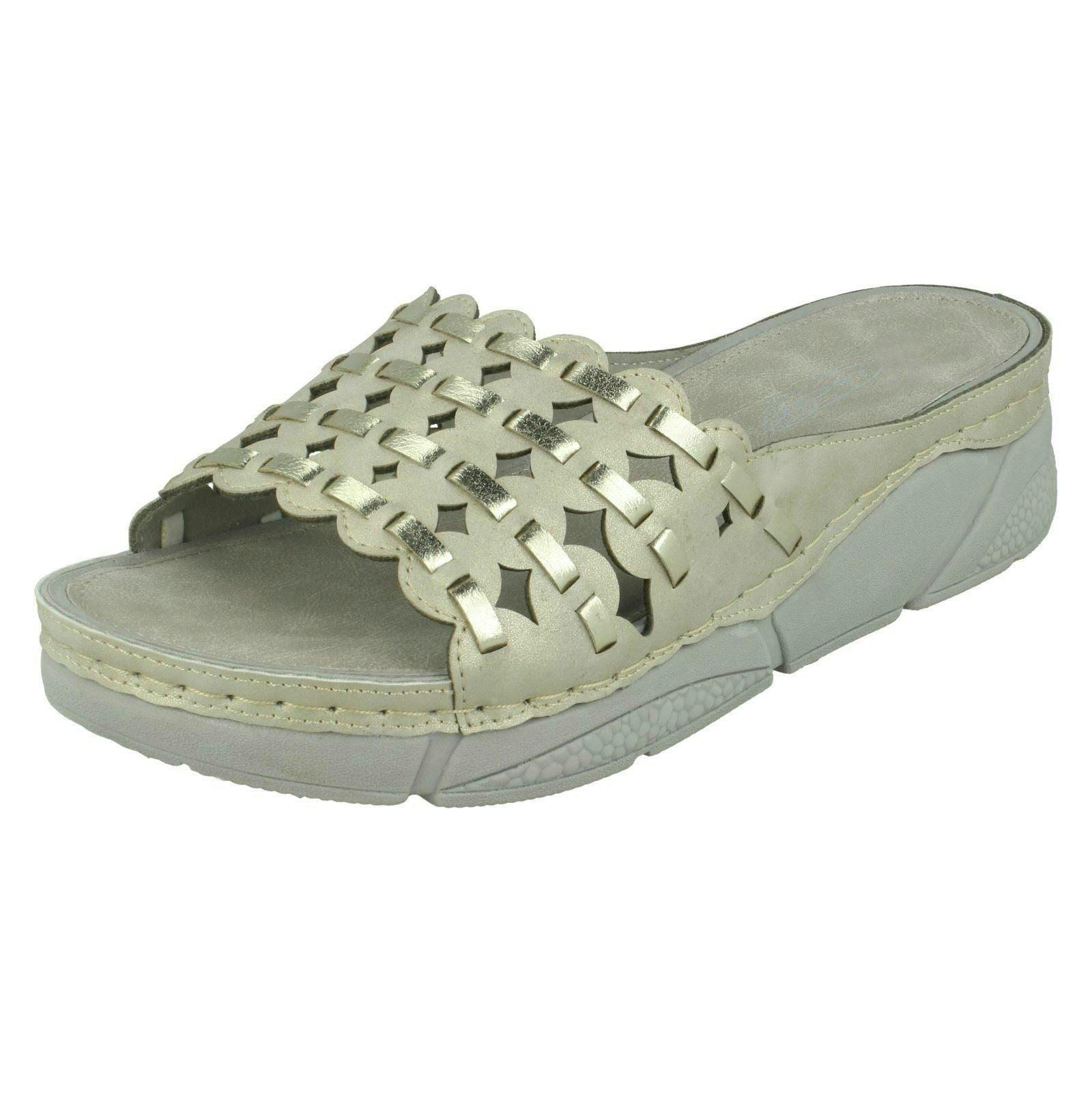 Spot On Women's Gold Mid Wedge Mules F10945 - Uk 5