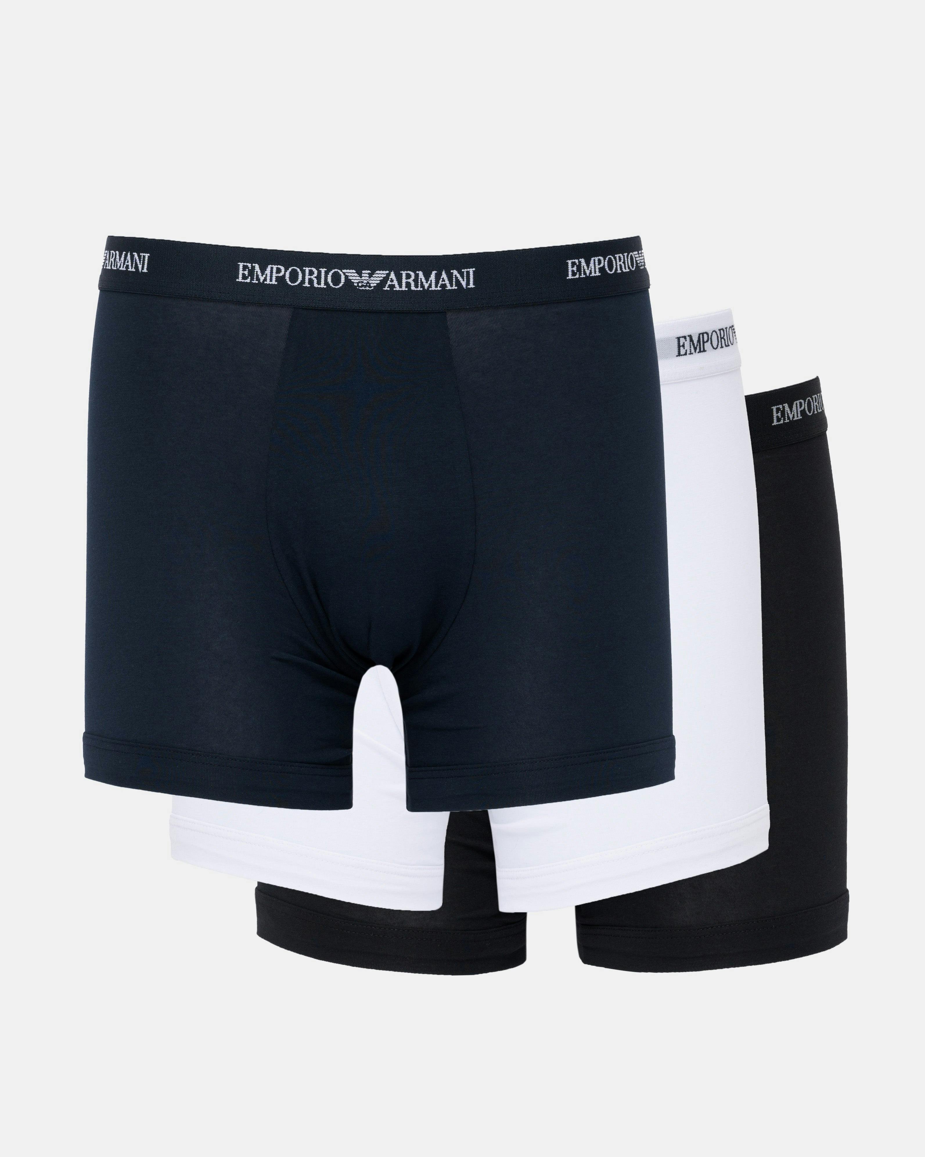 Emporio Armani Men's White/Blue/Black 3-Pack Boxers With Logo Waistband - /Armani / - /Armani / - M