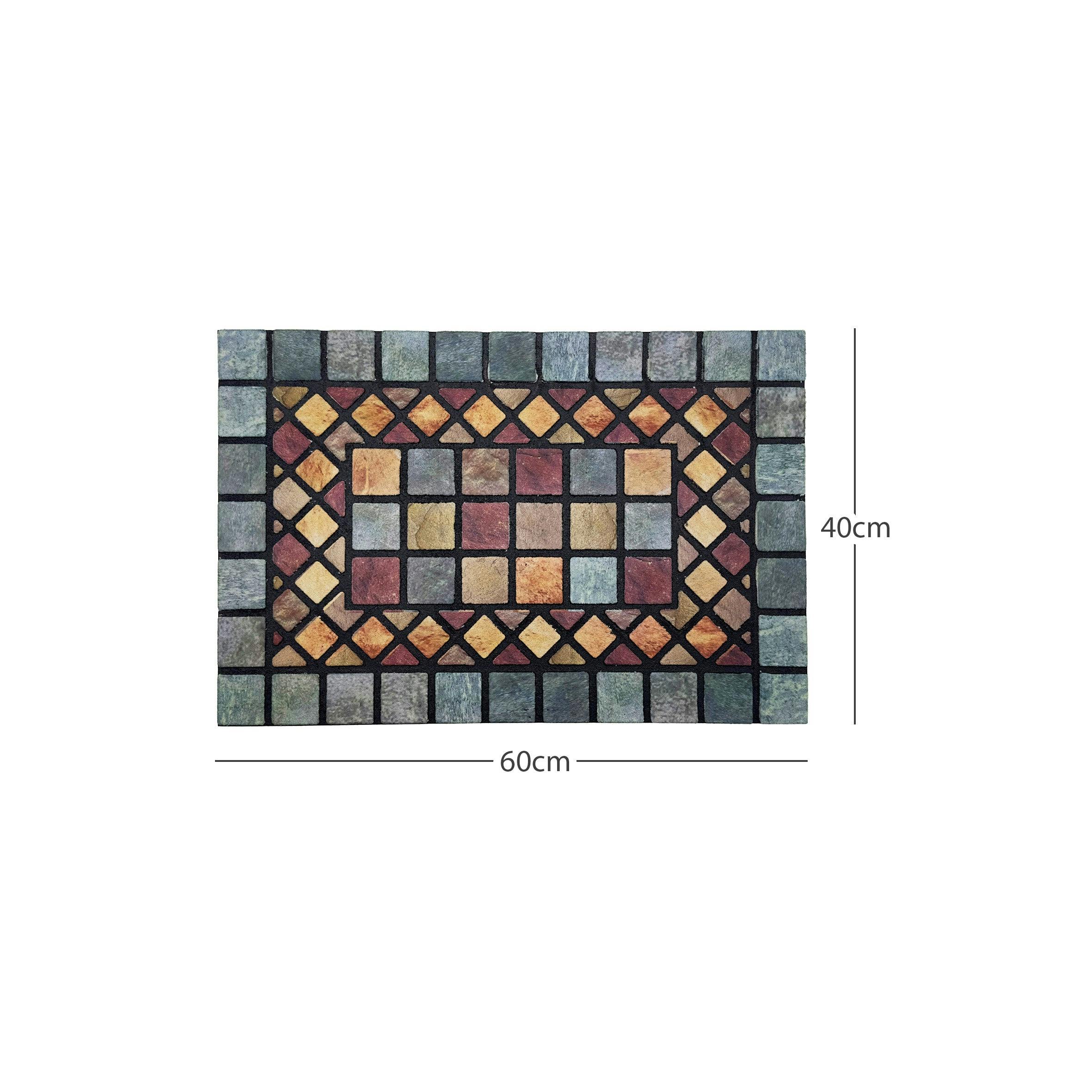 Rackhams Blue Elegant Tile Effect Doormat - Edge - 60X40cm Small