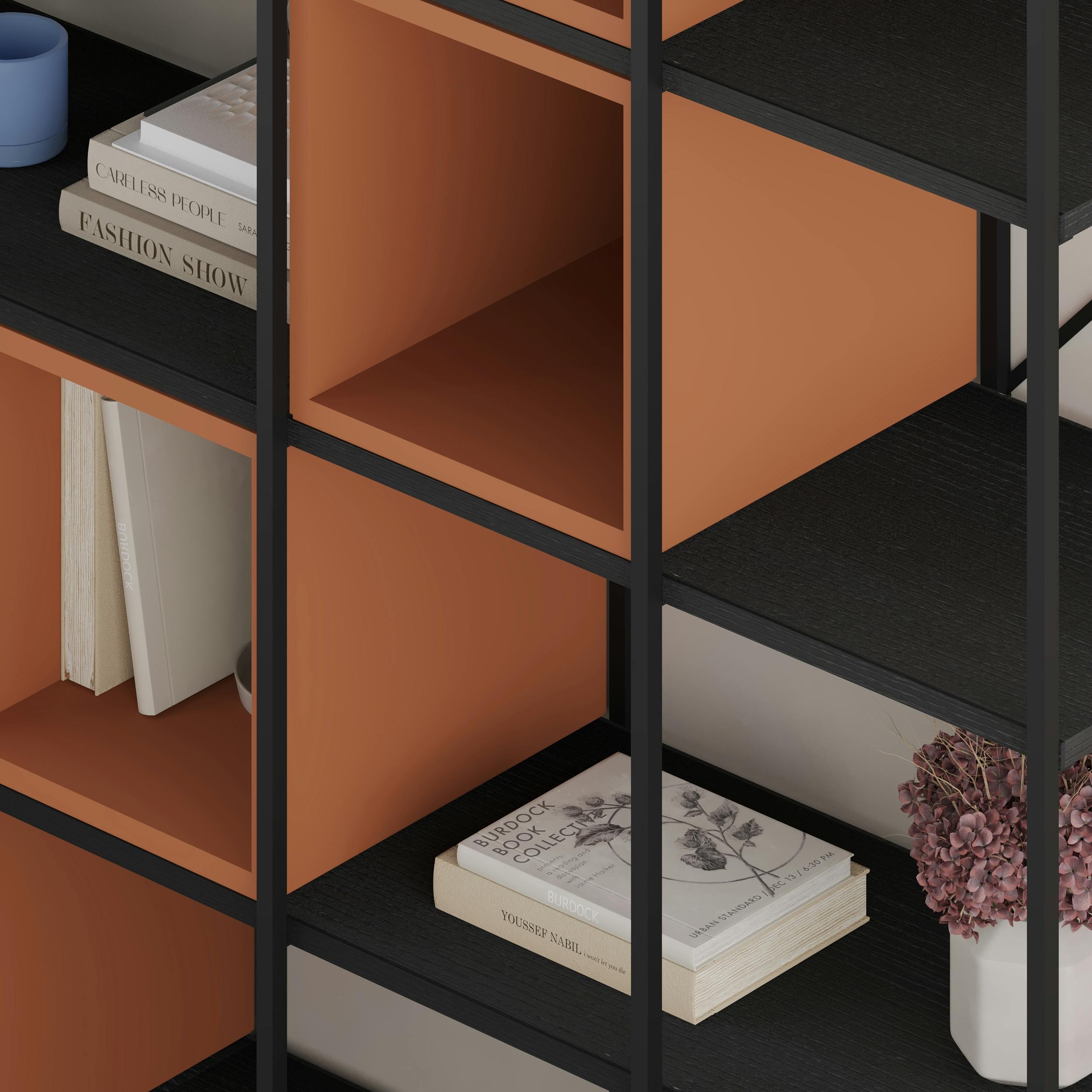 Rackhams Black Modern Vale Mini Bookcase Versatile Display Unit 5-Tier Metal Frame 2 Adjustable Shelf 18Mm ( Wood) - Cinnamon