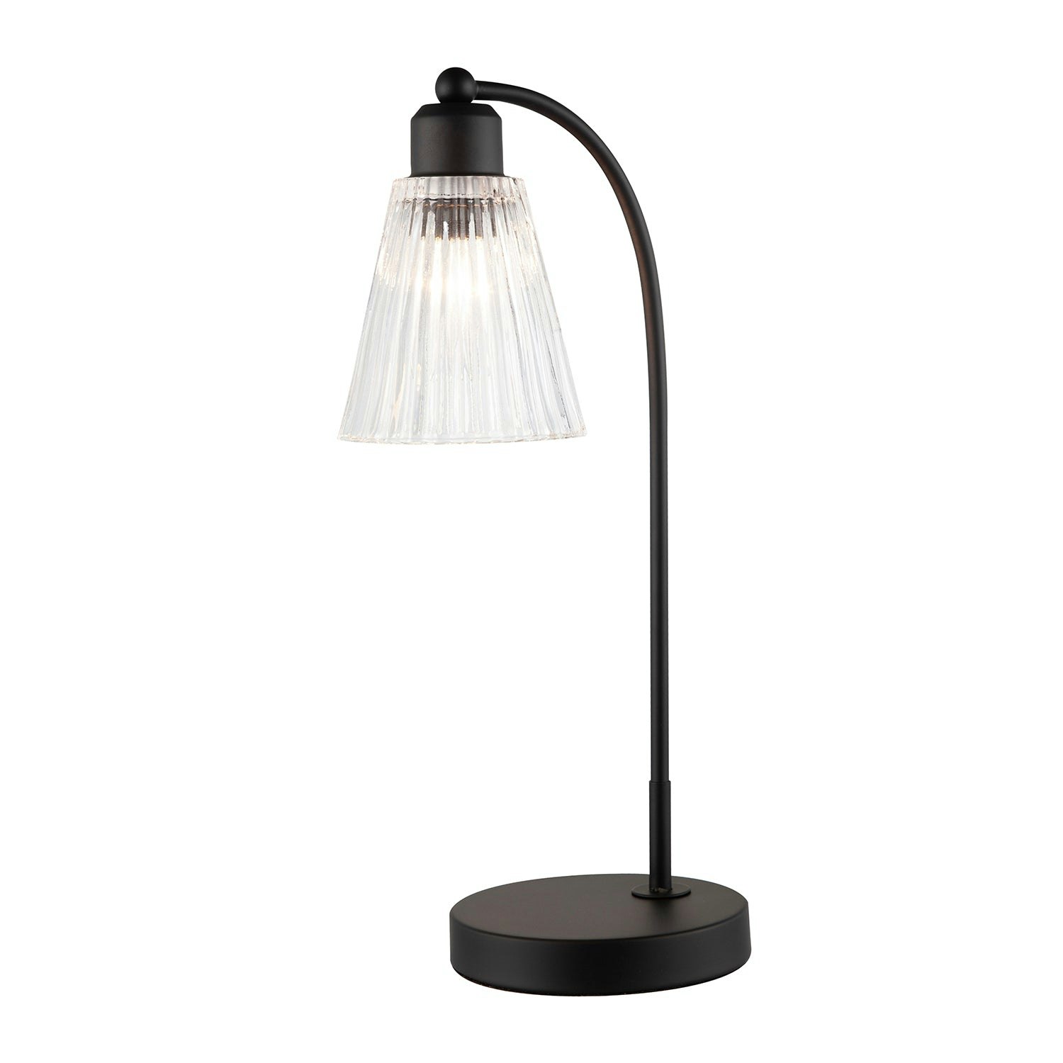 Happy Homewares Black Traditional Matte Arch Desk Table Lamp With Clear Ribbed Shade