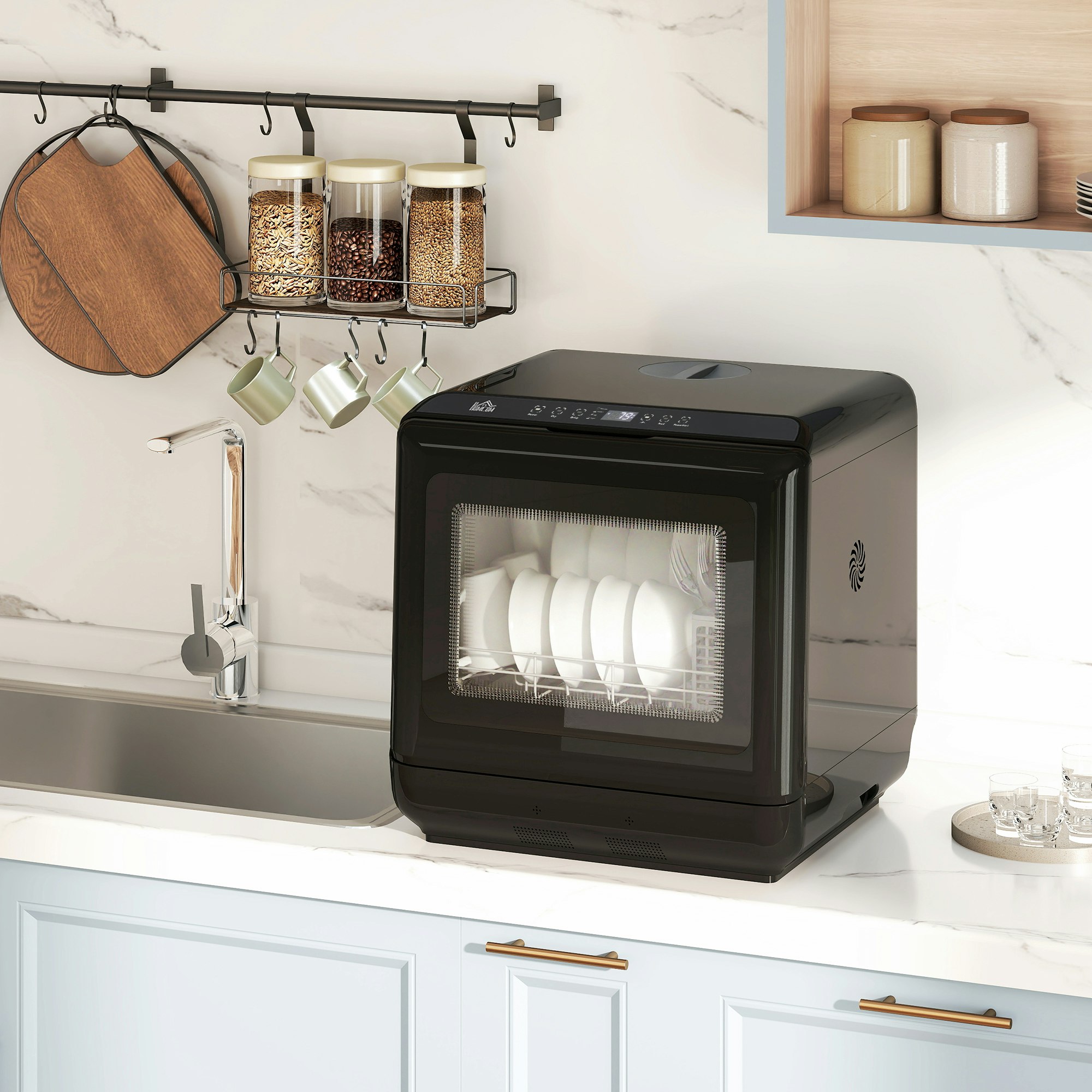 HOMCOM Countertop Dishwasher - Black - Compact - 4 Place Settings - 70°C Steam Sanitation - 800-268V70BK - Image 9