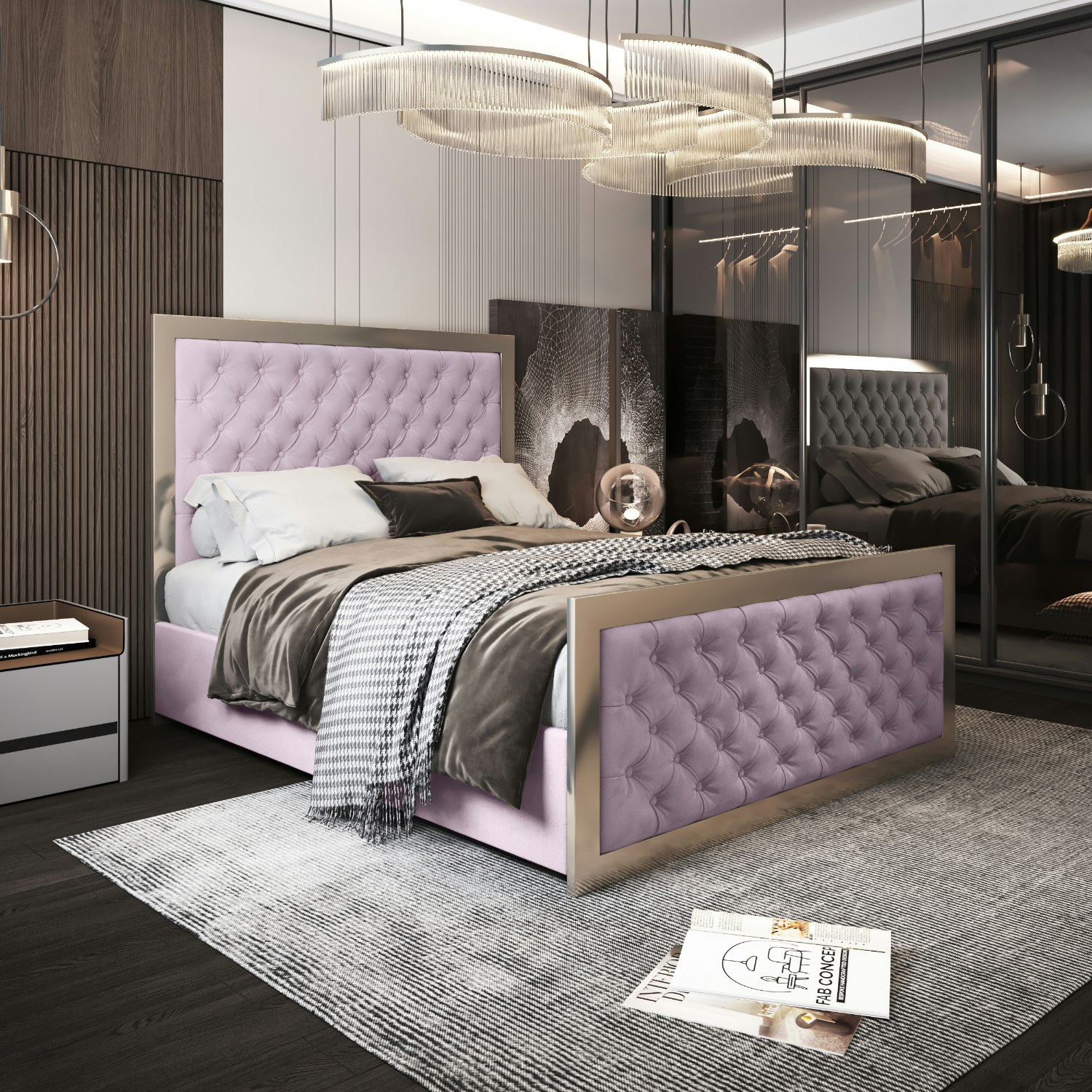 Rackhams Pink Maddison Upholstered Soft Velvet Metal Bed Frame - Super King