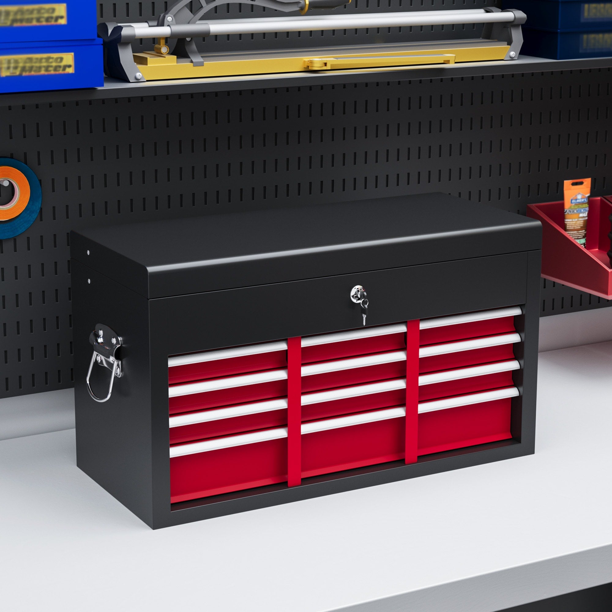 Homcom Red Lockable Metal Tool Chest W/ 6 Drawer, Ball Bearing Runners