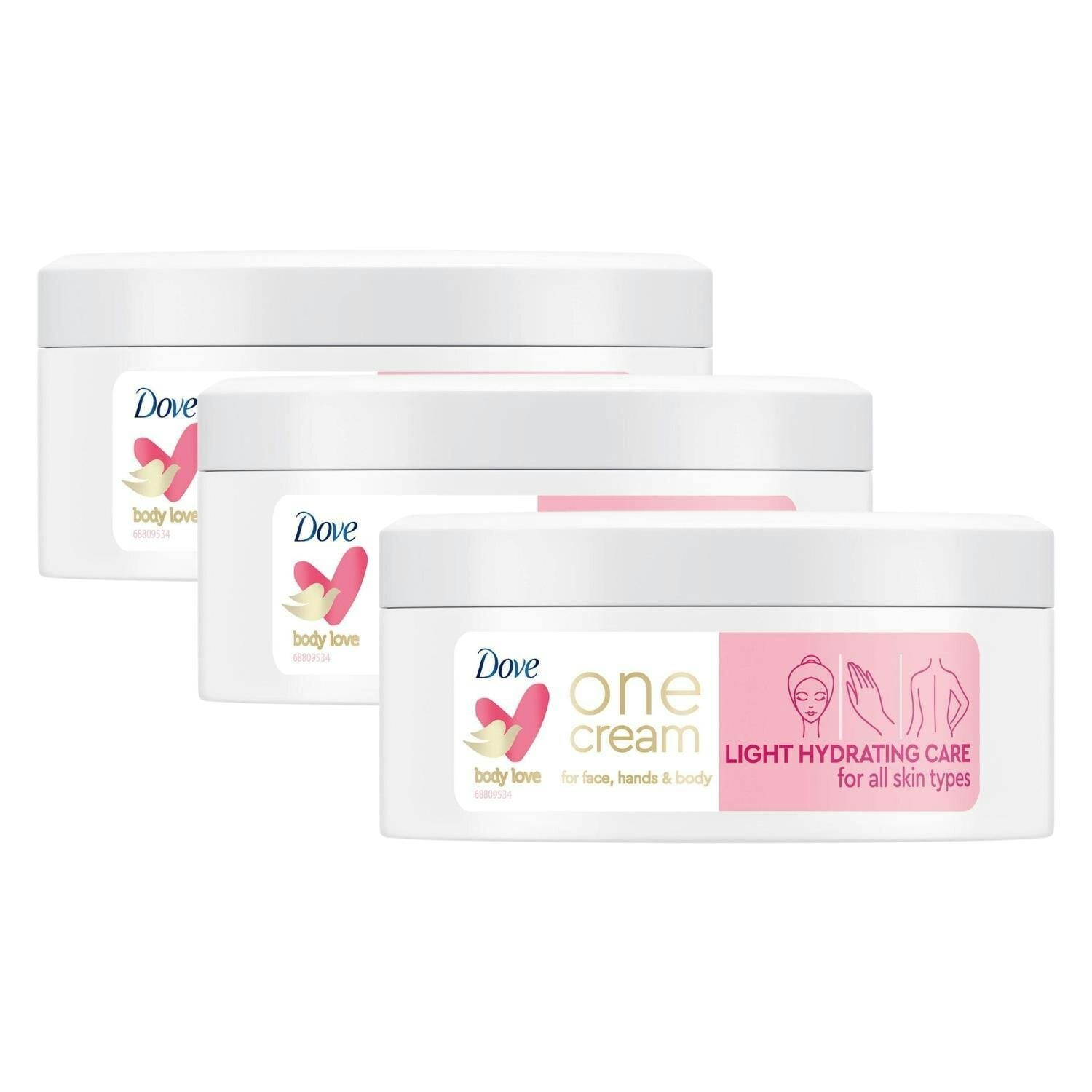 Dove Light/Cream One Hydrating Care 250Ml, Face Hands & Body For All Skin 3 Pack