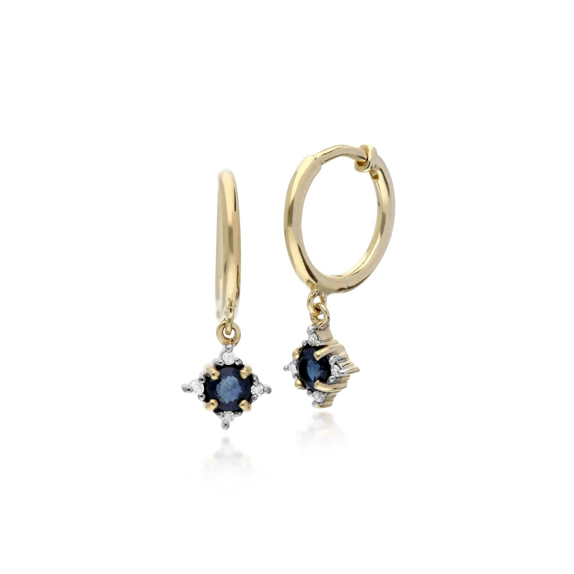 Gemondo Yellow/Gold Classic Round Sapphire & Diamond Hinged Hoop Earrings In 9Ct - 9Ct Sapphire & Diamond Hoop Earrings