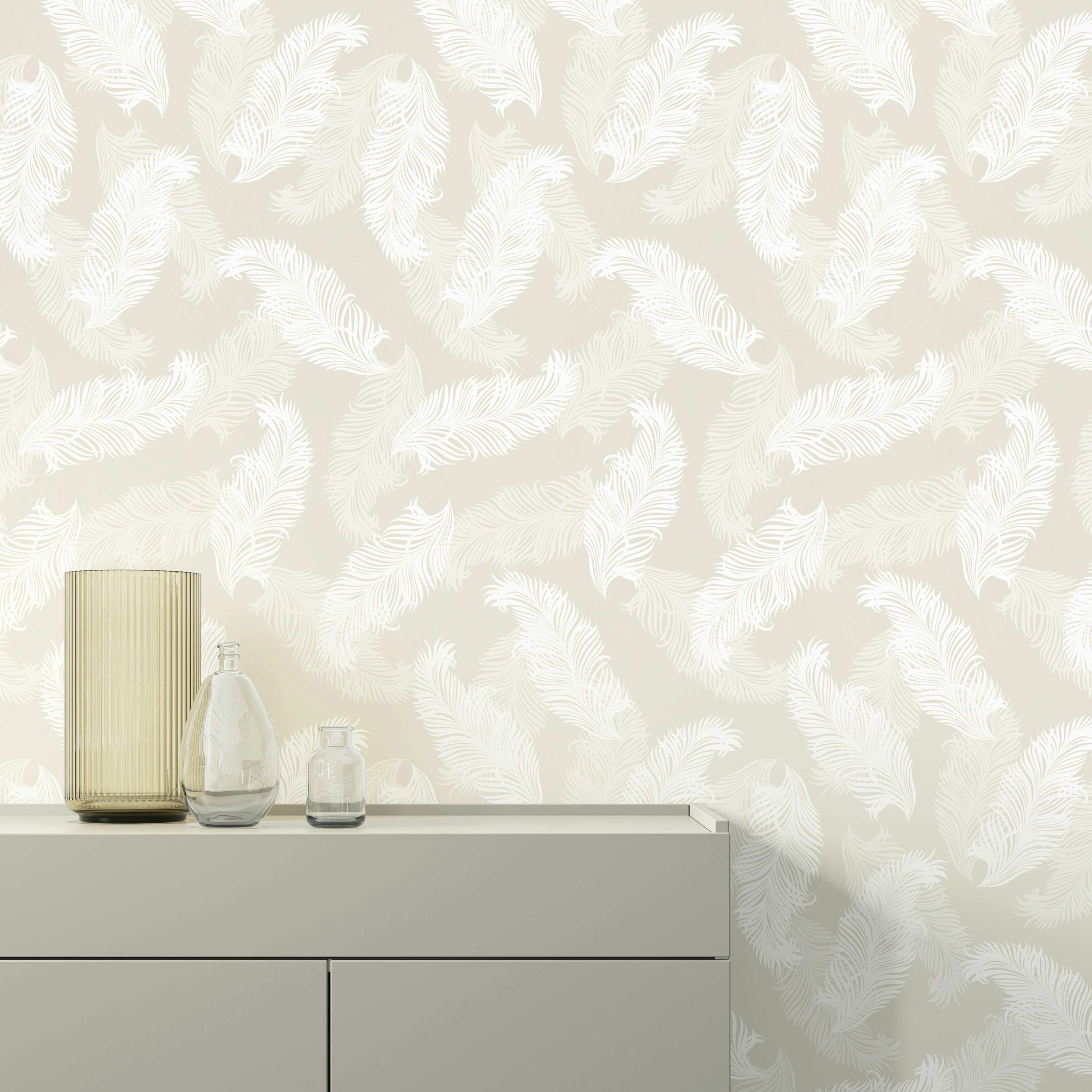 Rackhams Feathers - Natural 10M Wallpaper - Natural