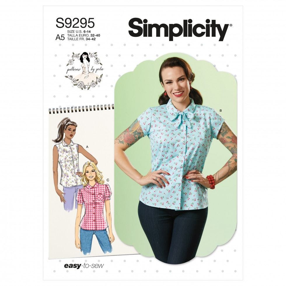 Simplicity Women's Sewing Pattern 9295, Tops, Shirts, Vintage Style For A5 (6-8-10-12-14) - Intermediate - E5 (14-16-18-20-22)