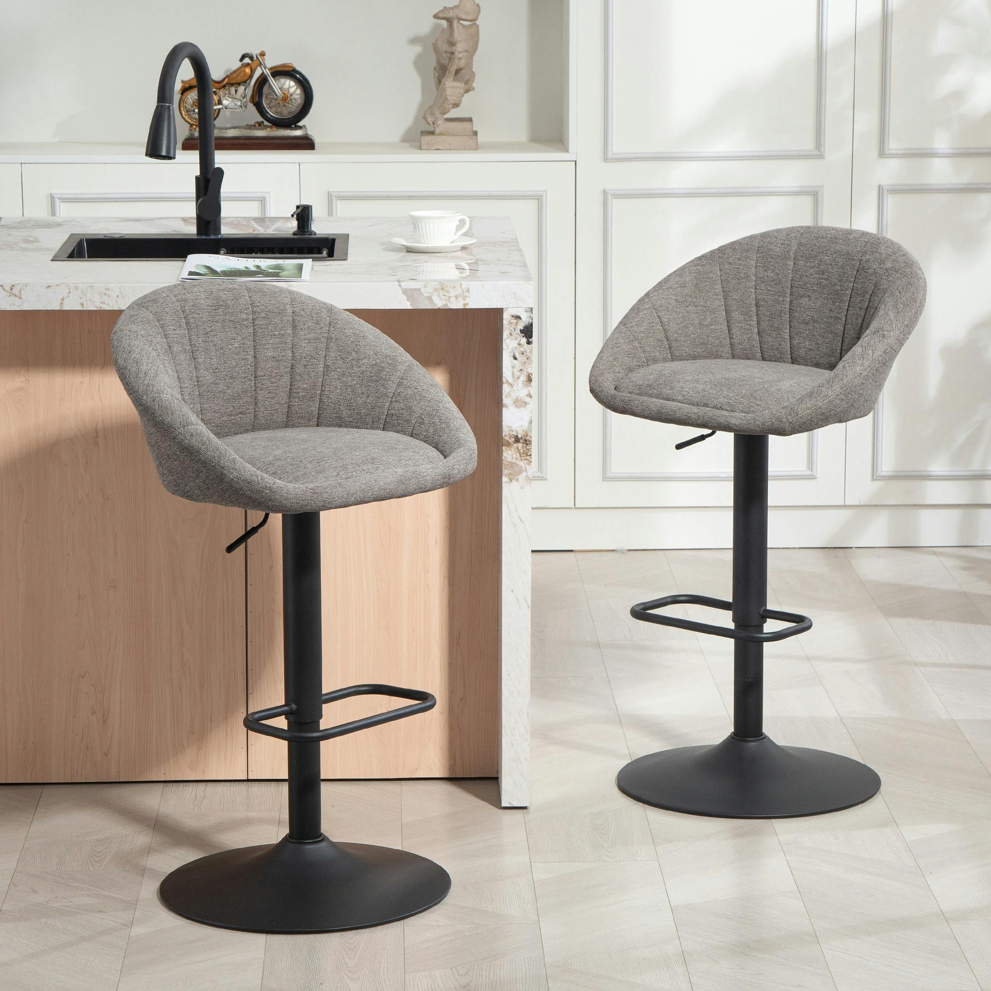 Rackhams Grey Swivel Bar Stools Set Of 2 Height Adjustable Bar Chairs