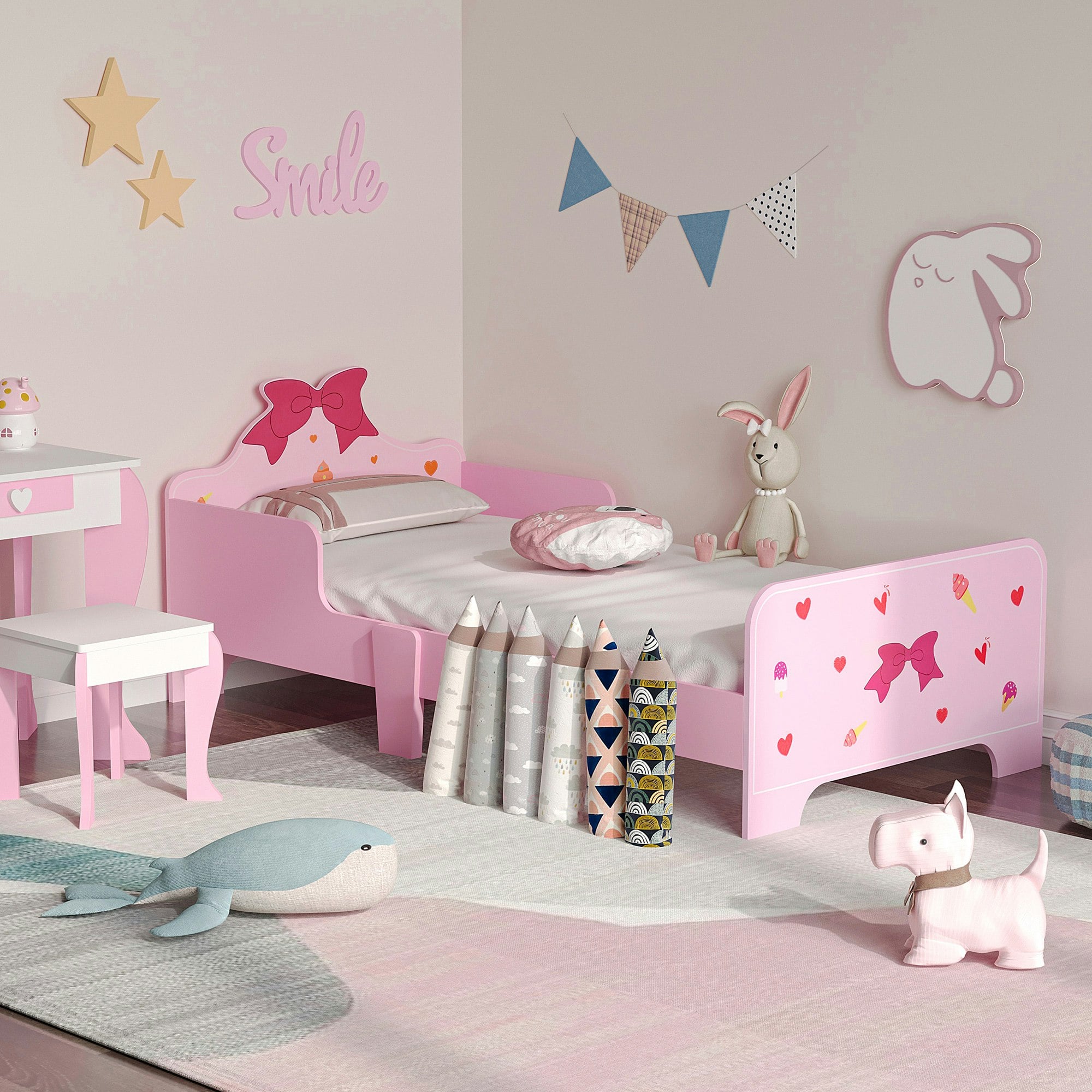 Rackhams Pink Zonekiz Princess-Themed Kids Toddler Bed W/ Cute Patterns, Safety Rails, For Ages 3-6 Years - Image 7