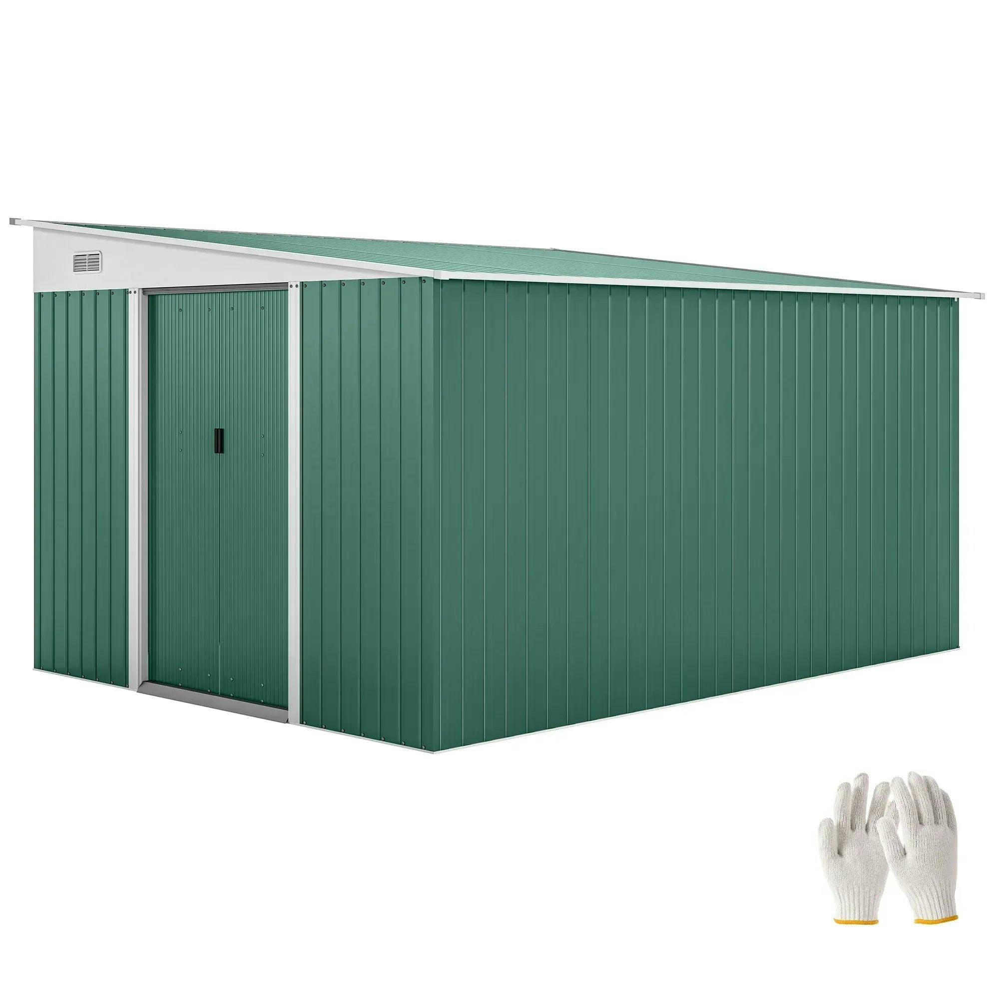 George Green Outsunny 11.3X9.2ft Steel Garden Storage Shed W/ Sliding Doors & 2 Vents - Image 4