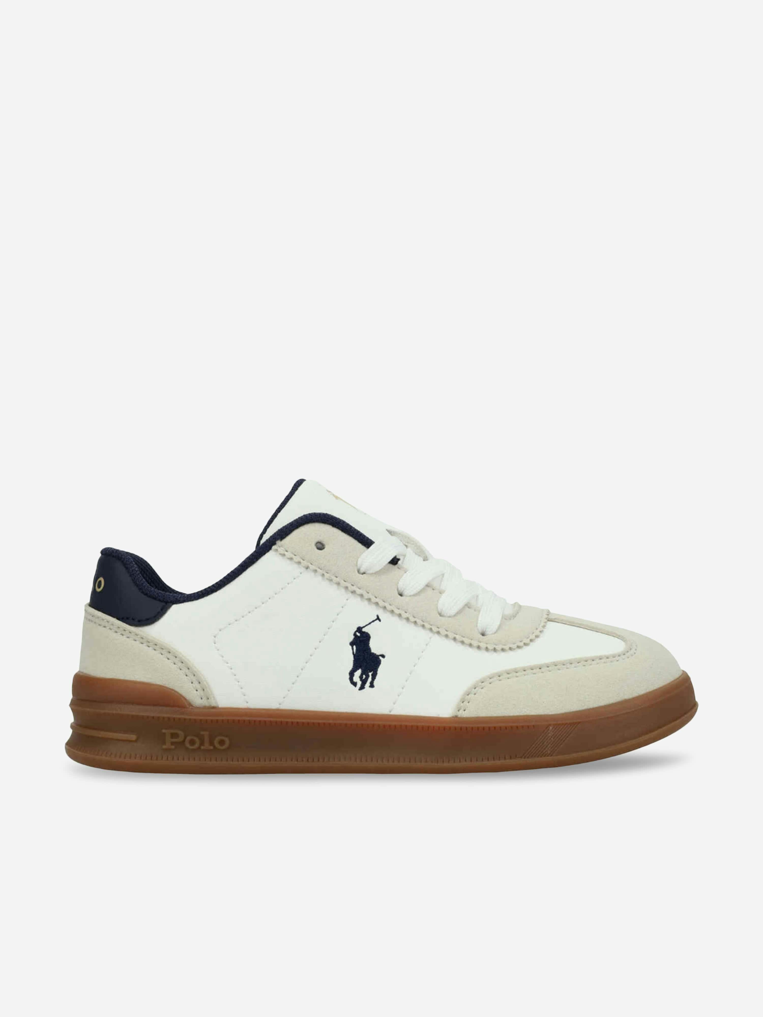 Ralph Lauren Kids Boys White/Cream Hollis Trainers In - Eu 38 Uk 5 Us 5.5