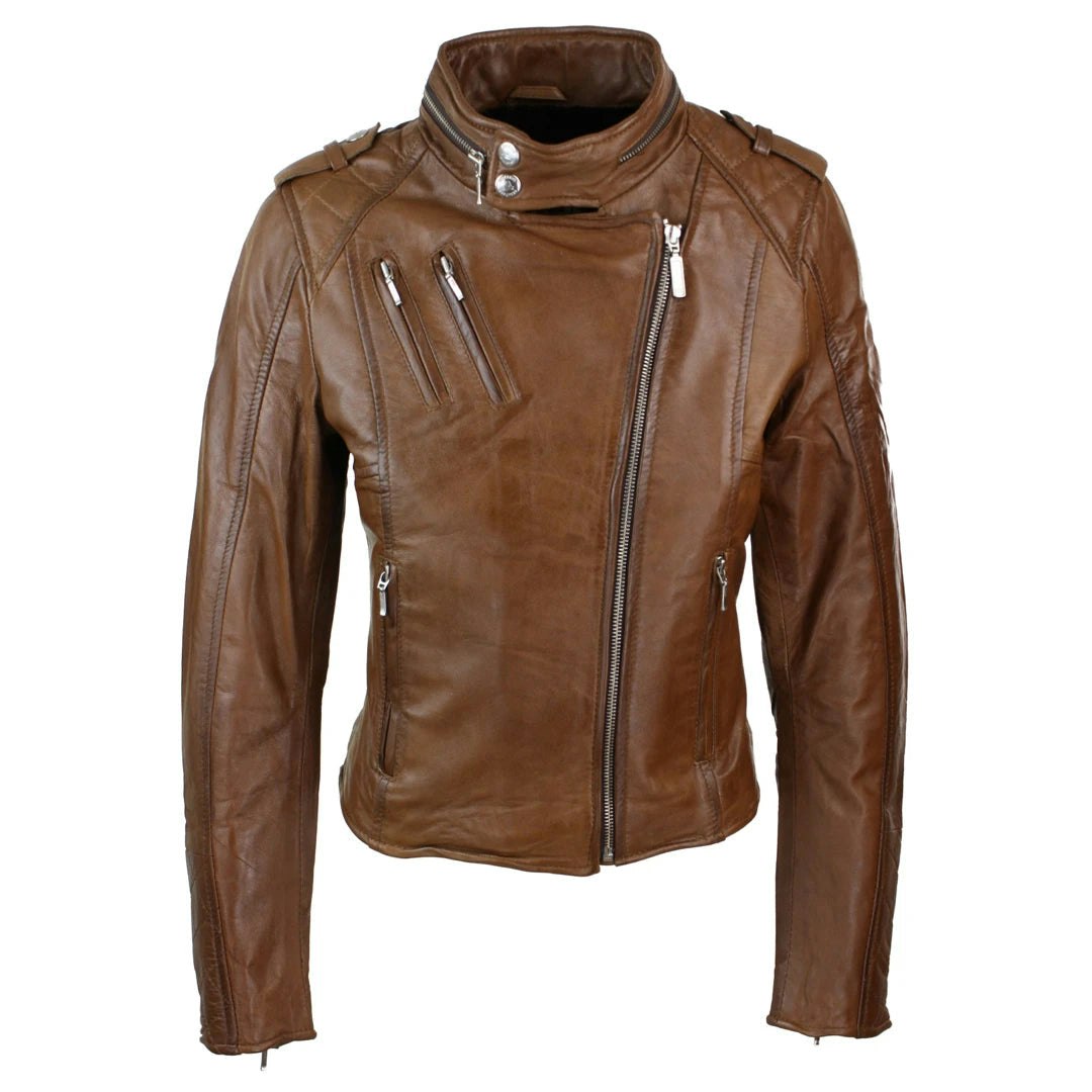 Aviatrix Women's Red Leather Biker Jacket Velvet Lining - Timber - Uk 16