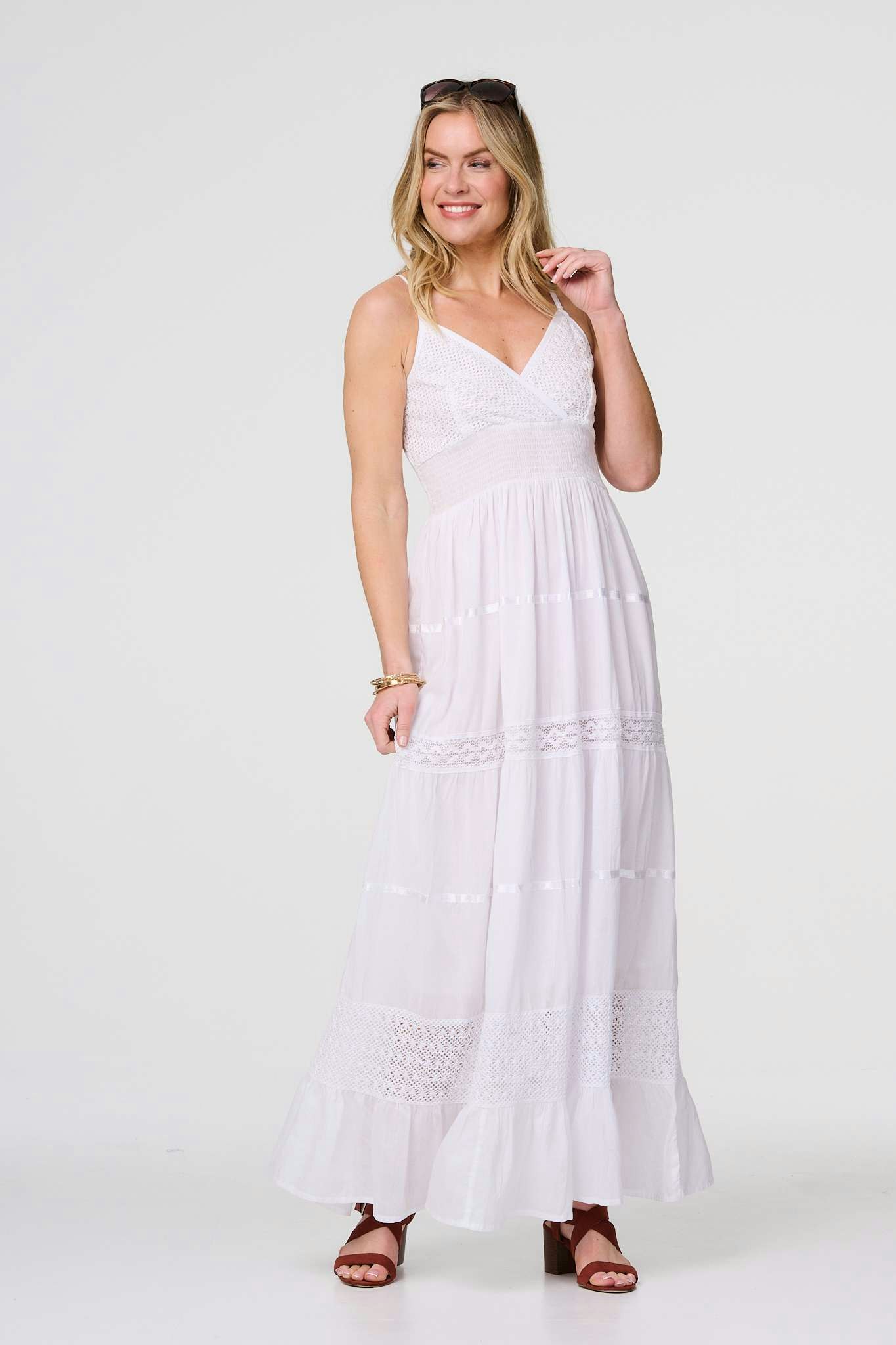 Izabel London White Broderie Anglaise Cami Maxi Dress - 14