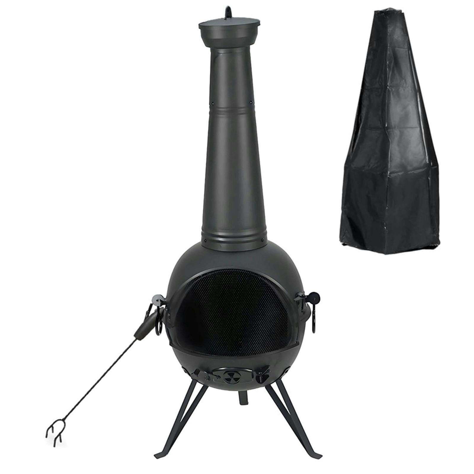 Gr8 Garden Black Large 130Cm Tall Garden Patio Chiminea Wood Log Burner Fire Pit Bbq Grill Heater
