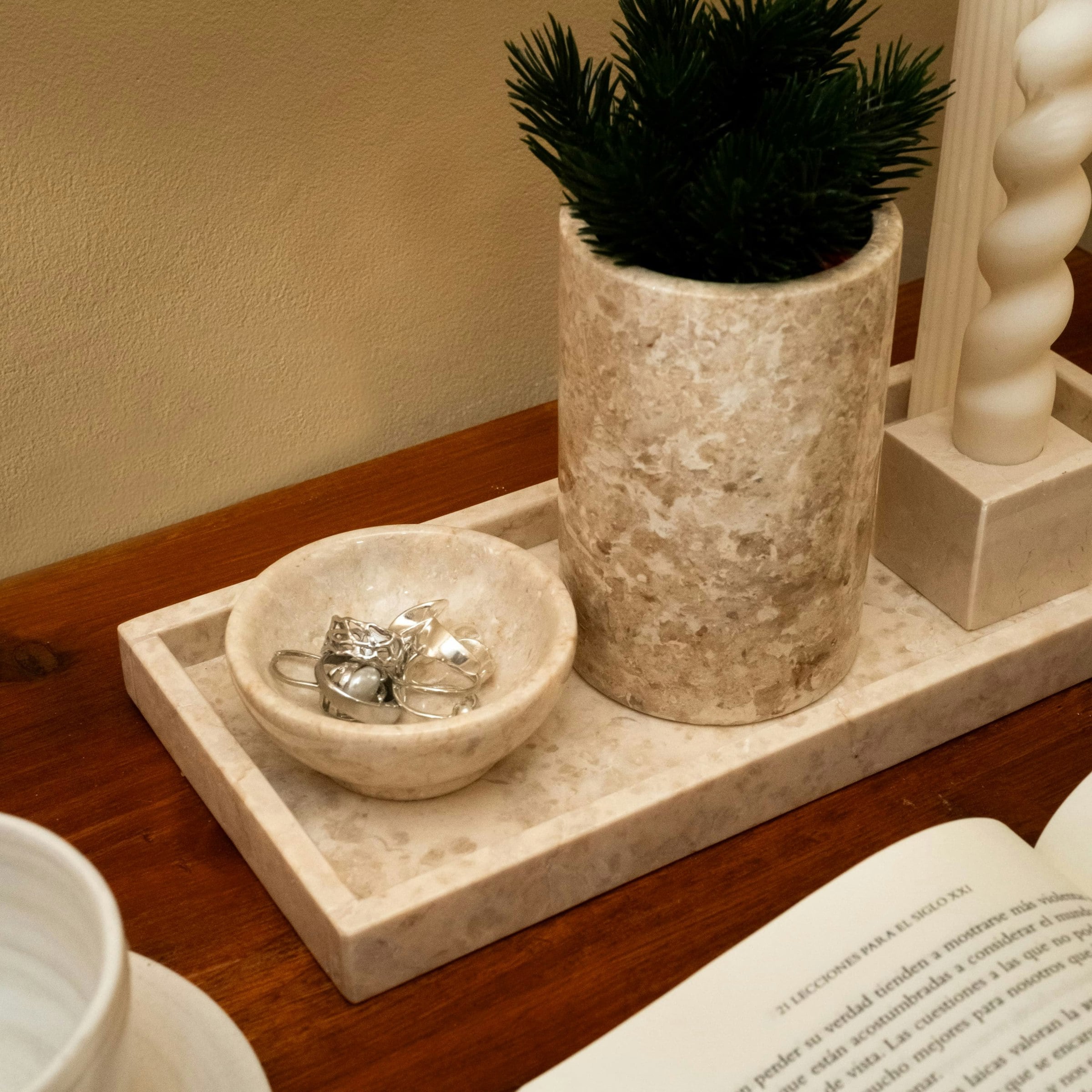 Coastal Villa Homeware Beige Trinket Dish For Jewellery In Marble - 1 Unit
