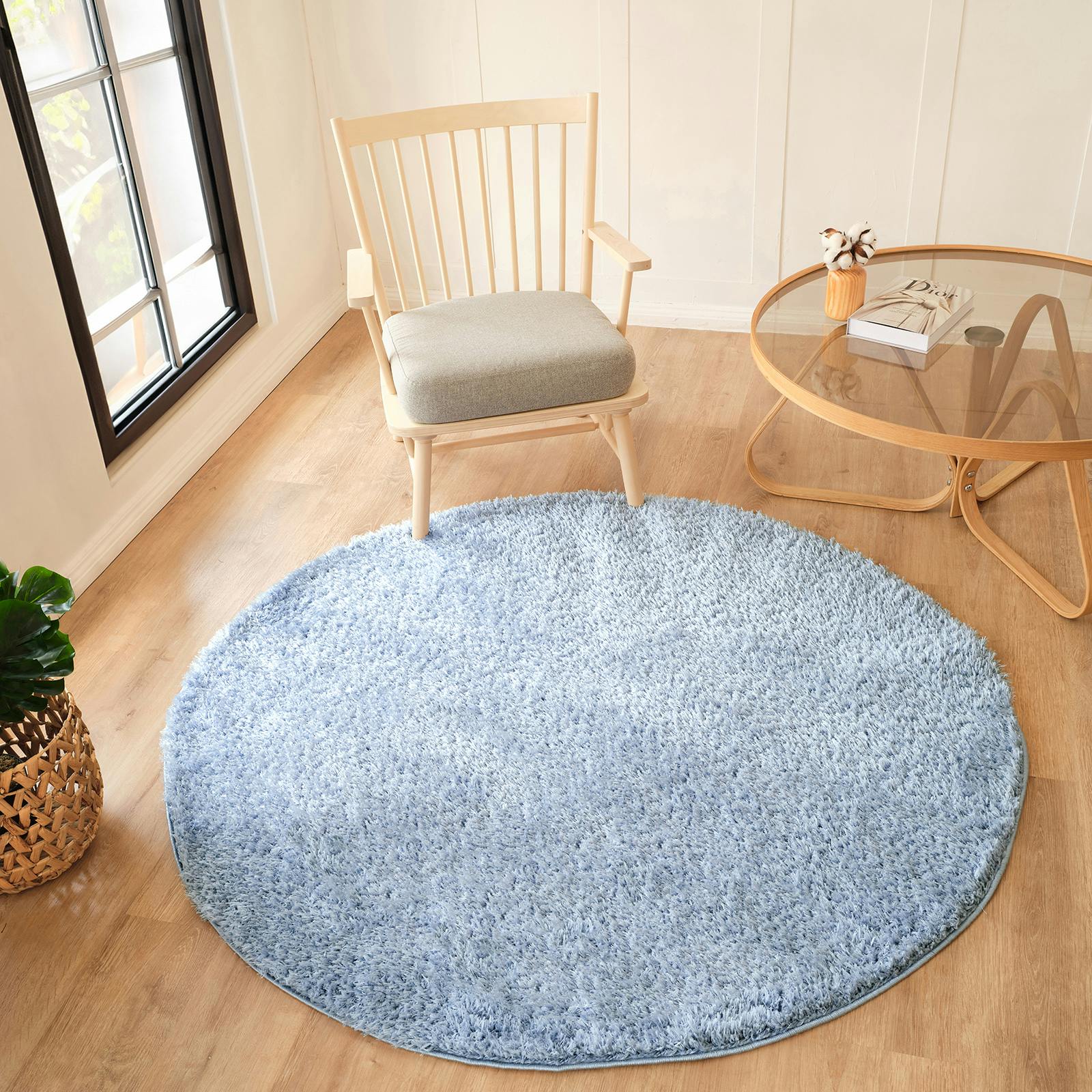 Livabliss Blue Moda Shag-Solid Color Plush Soft Pile Rug - 120Cm_diameter