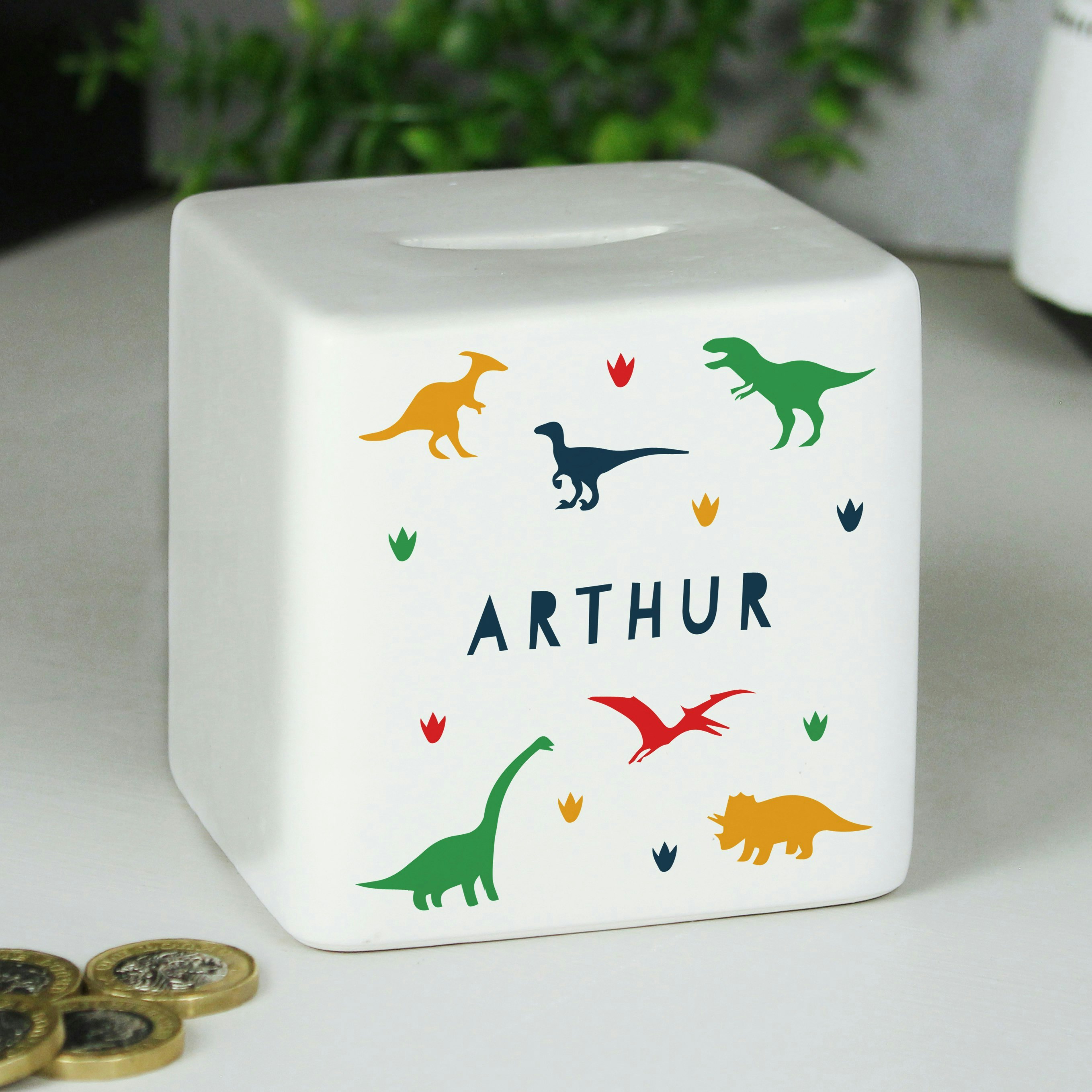 Personalised Memento Company Personalised Dinosaur Ceramic Square Money Box