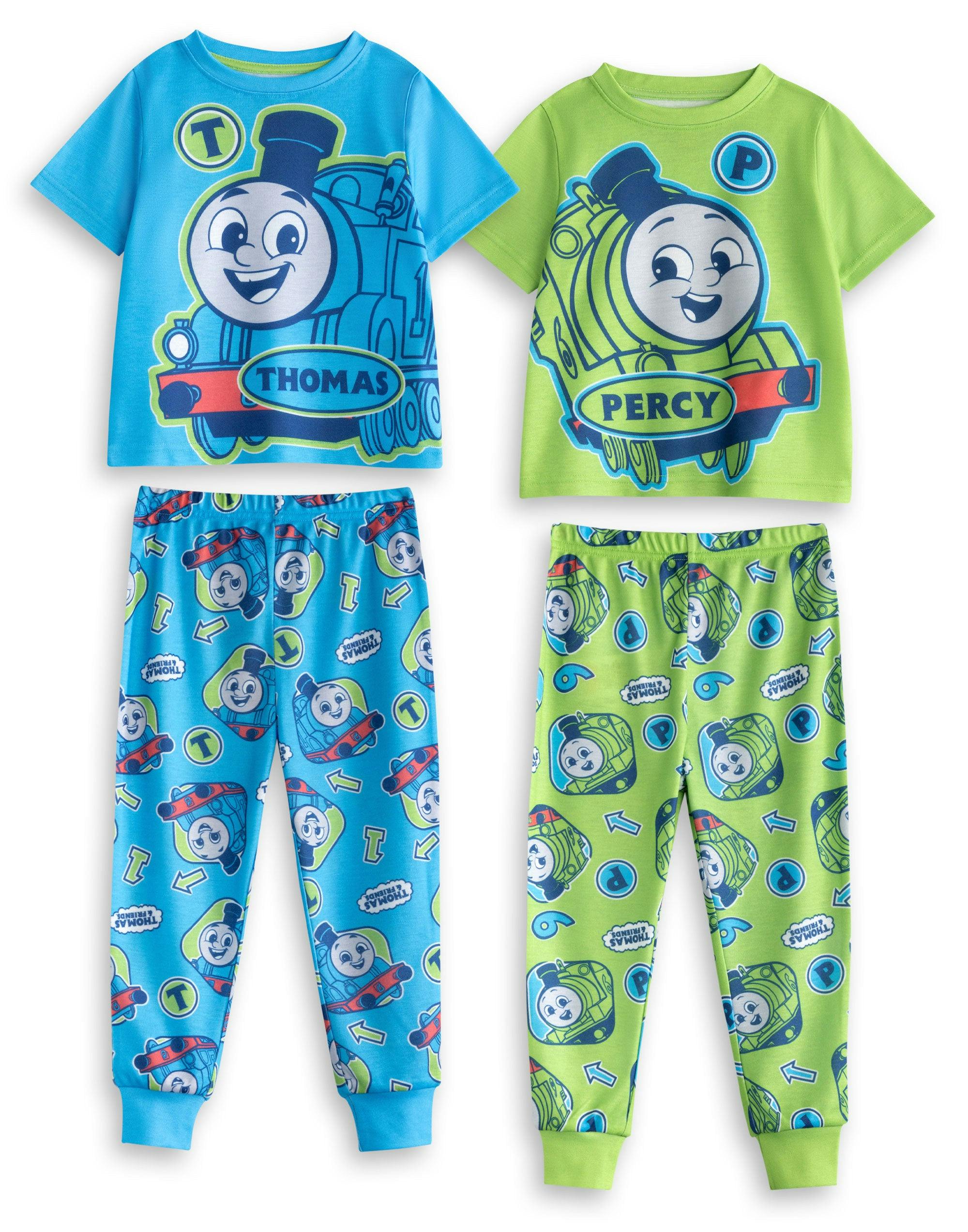 Vanilla Underground Boys Blue/Green Thomas And Friends Multicoloured Multi Character Multi-Pack Of 2 Short Sleeve Long Leg Pyjama Set - 18-24 Months