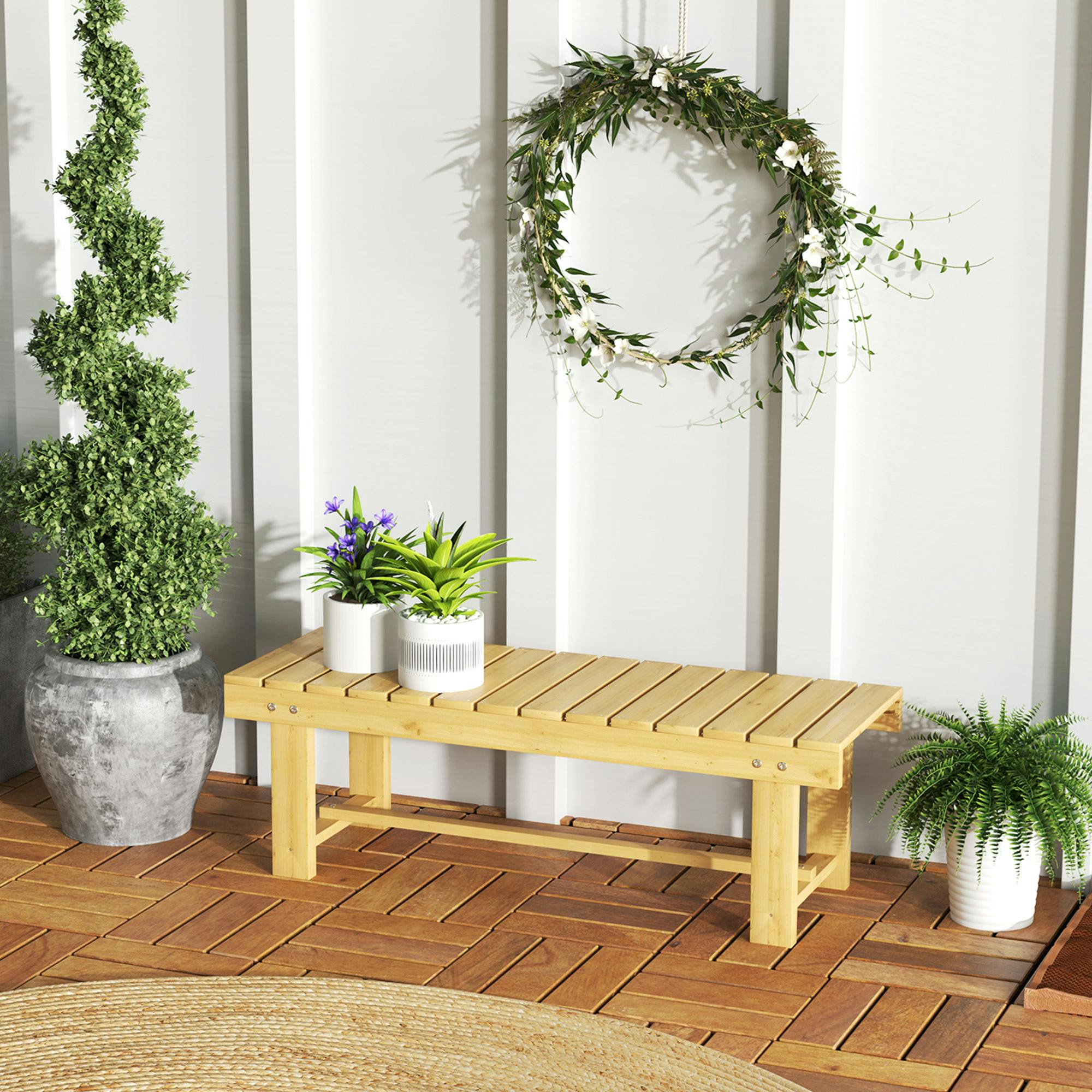 Rackhams 1.1M Outdoor Garden Bench Patio Loveseat Fir Wood 2 Person - Fir Wood Color - Fir Wood - 110Cm X 38Cm X 35Cm